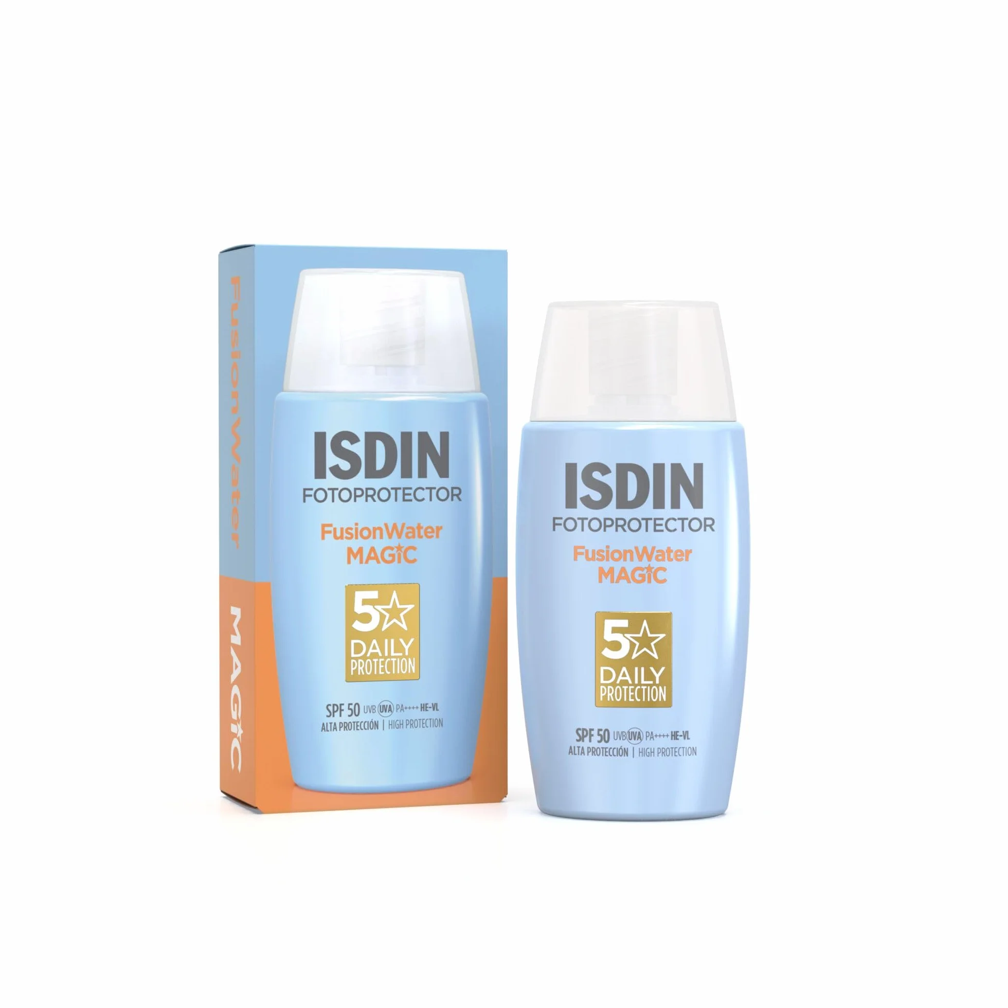 ISDIN Fusion Water MAGIC SPF 50 (50 ml) | Crème Solaire Visage à l'Acide Hyaluronique | Texture Ultra-légère & Fini Invisible | Sans Octocrylène