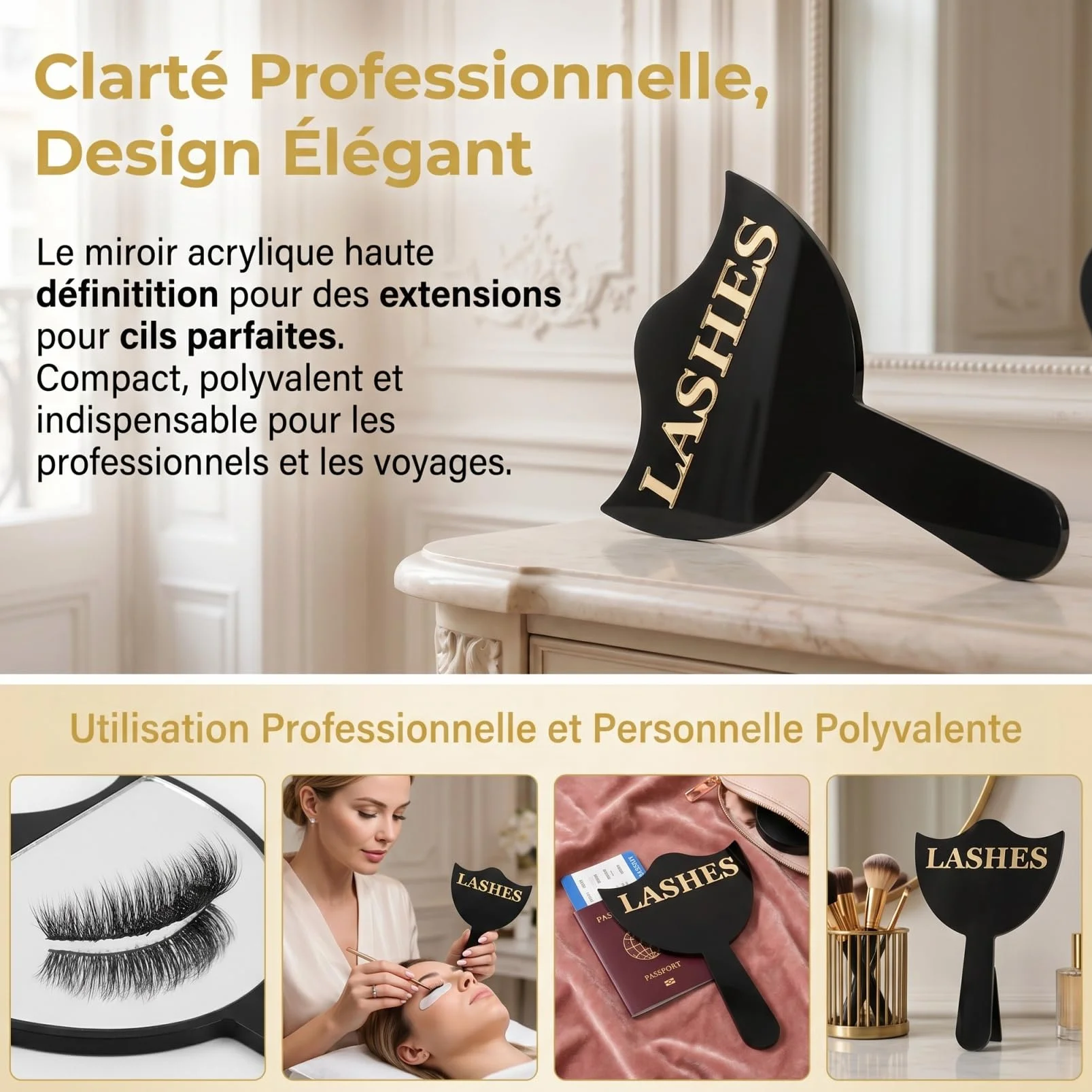 Gatuida Miroir à Cils pour Extensions de Cils, Miroir portatif en Acrylique, Compact et idéal pour Les Voyages et la Coiffure.