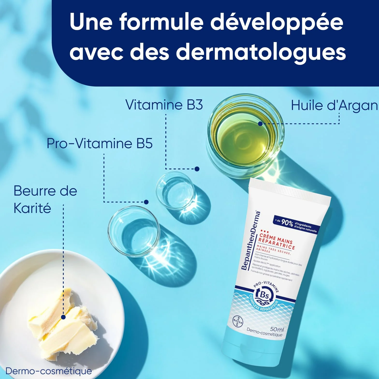 BepanthenDerma Crème mains réparatrice Intense 3x50ml Peaux très sèches au beurre de karité et huile d'argan
