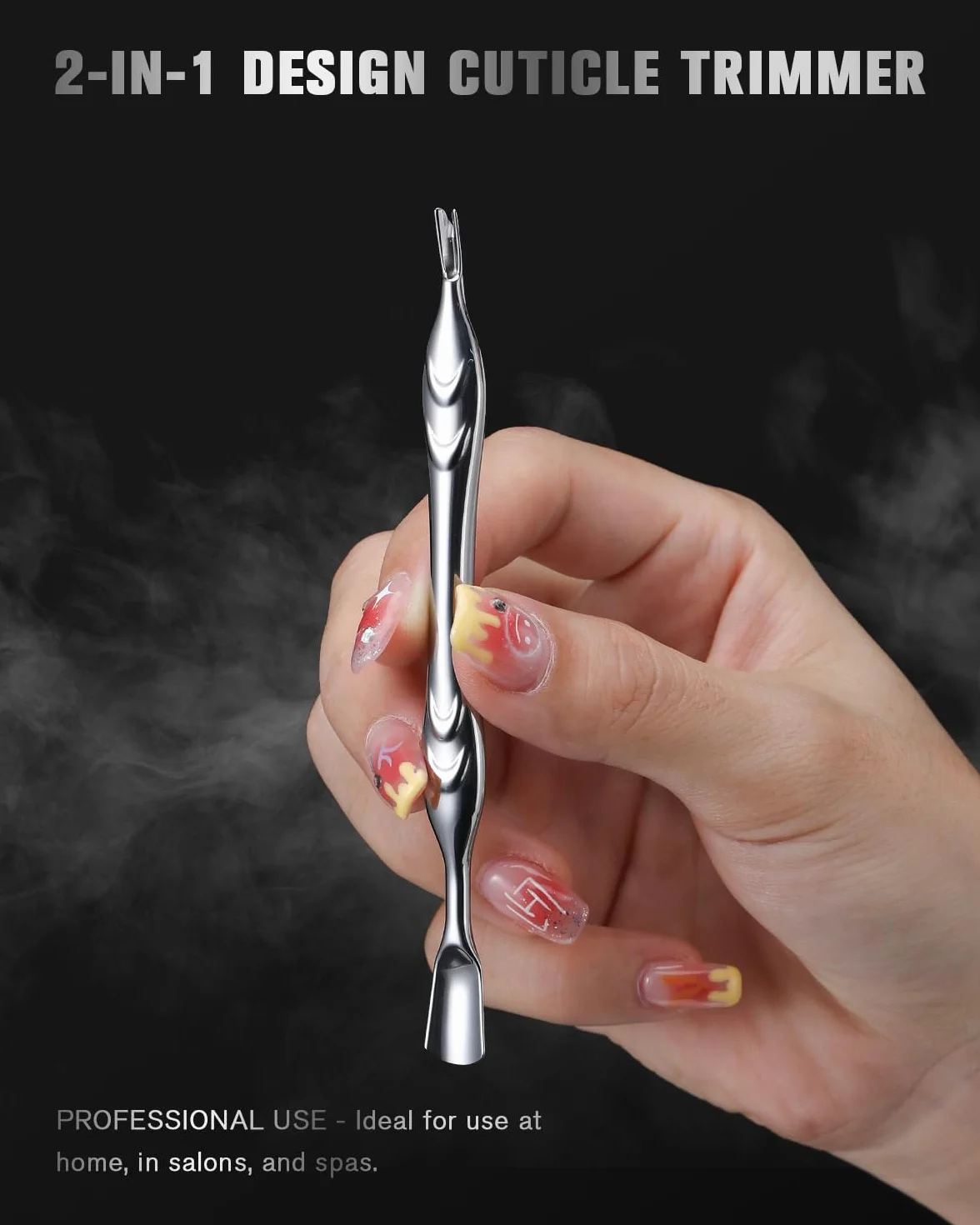Repousse-cuticules 2 en 1, coupe-cuticules en acier inoxydable pour manucure et pédicure - Argent