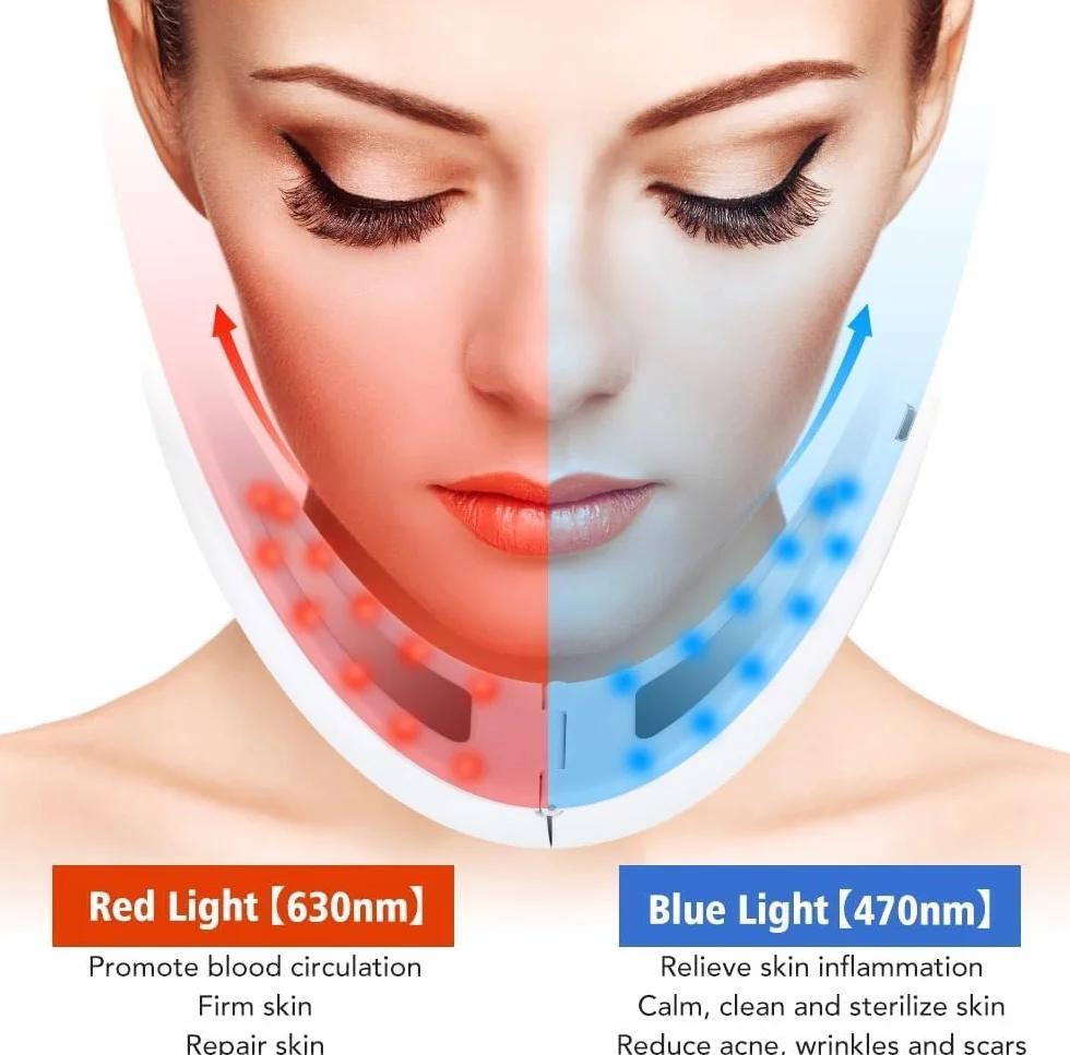 Massager Électrique en V pour le Visage,Électrostimulateur Édition 2026 Appareil de Soins du Visage avec Technologie EMS,Lumière Rouge et Bleue,5 Modes de Traitement