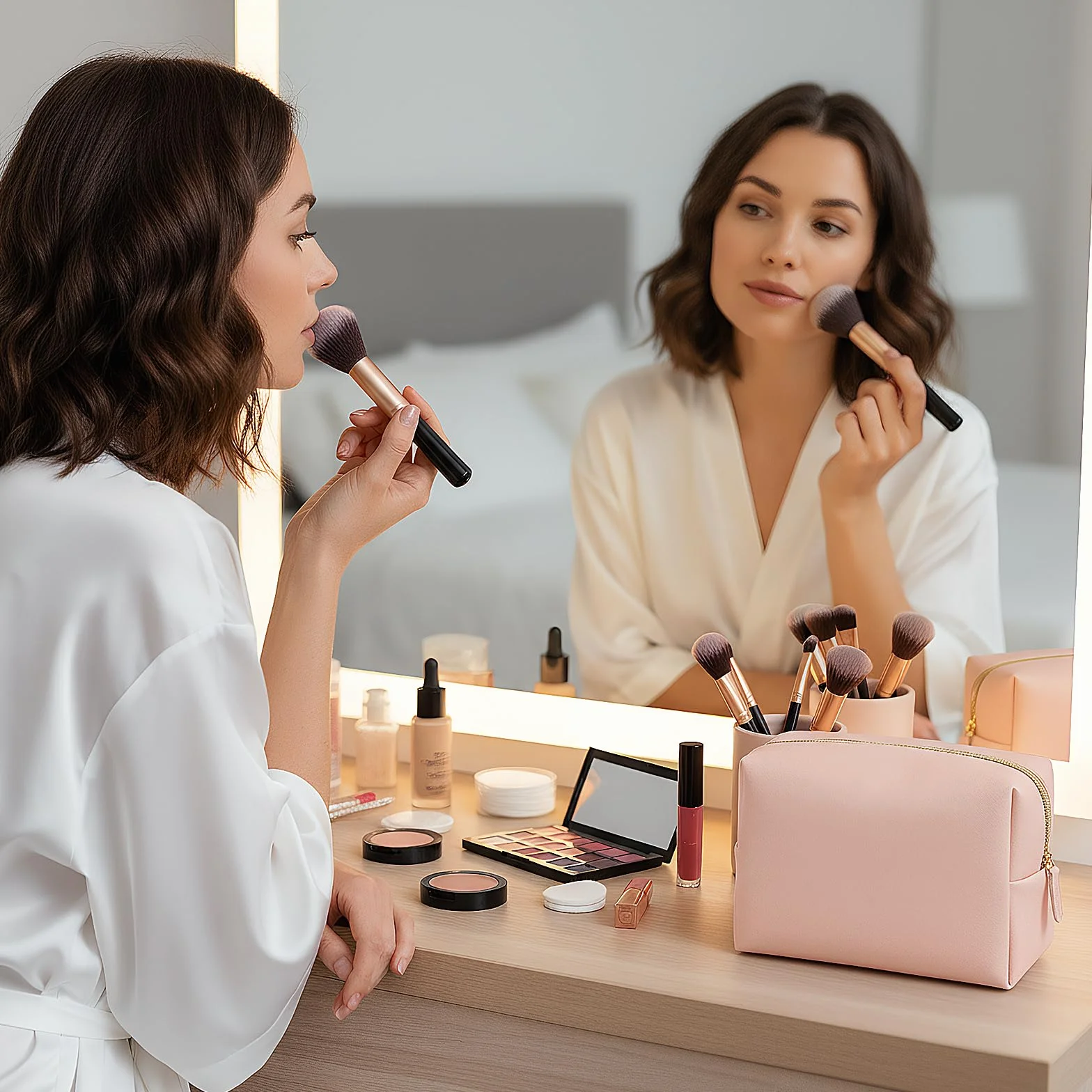 Trousse Maquillage PU Cuir Imperméable 2 Pièces Grande et Petite avec Fermeture Éclair Voyage Femme Homme
