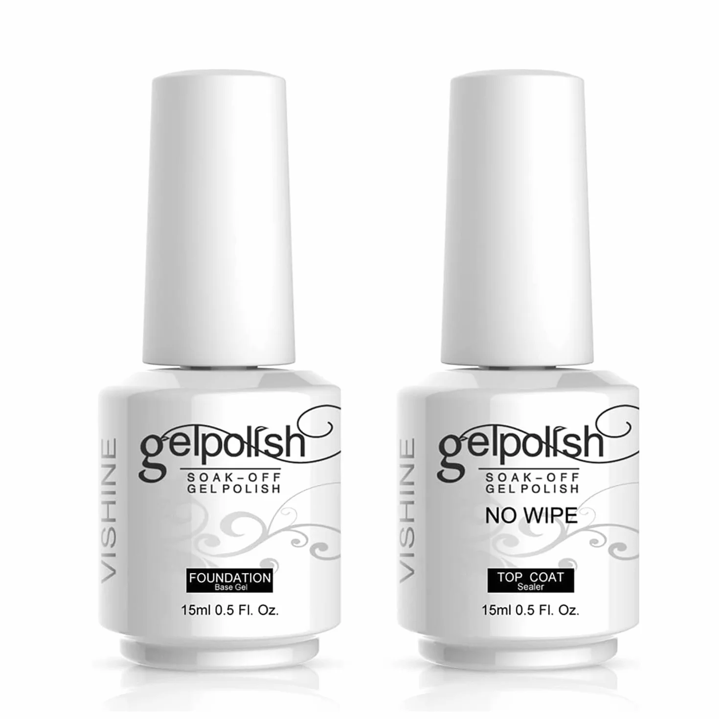 Vishine 15ml Base Coat & Top Coat Vernis de Base et Finition Vernis à ongles Gel Semi-permanent Manucure Kit 2 Pcs