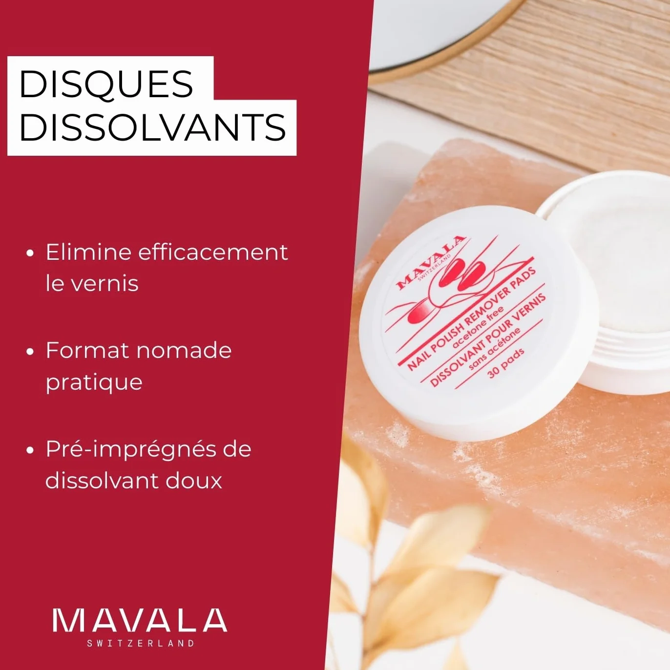 Mavala Boîte de 30 Disques Dissolvants Sans Acétone pour Vernis à Ongles