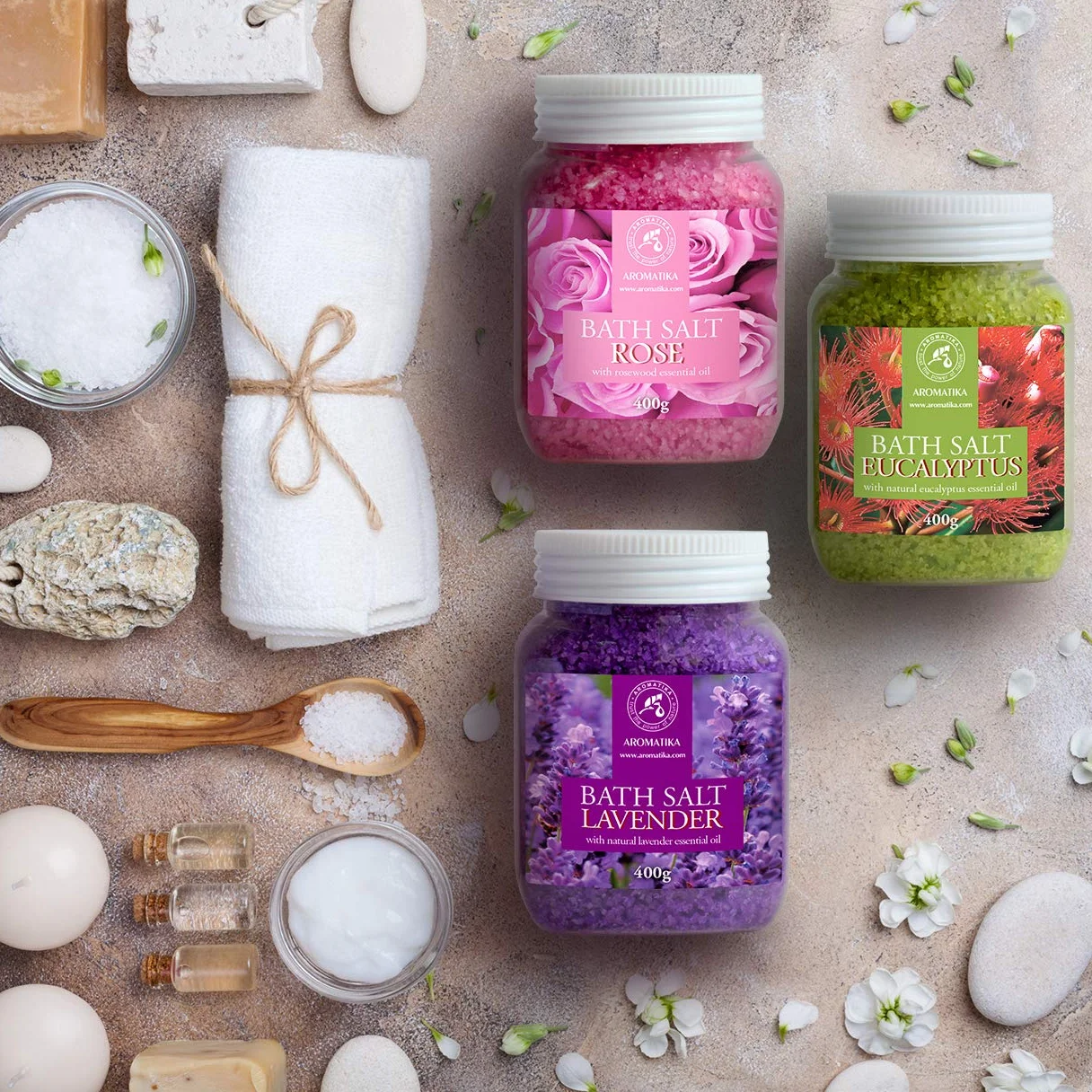 Sels de Bain Set 3x400g Lavande Rosa Eucalyptus Naturelle