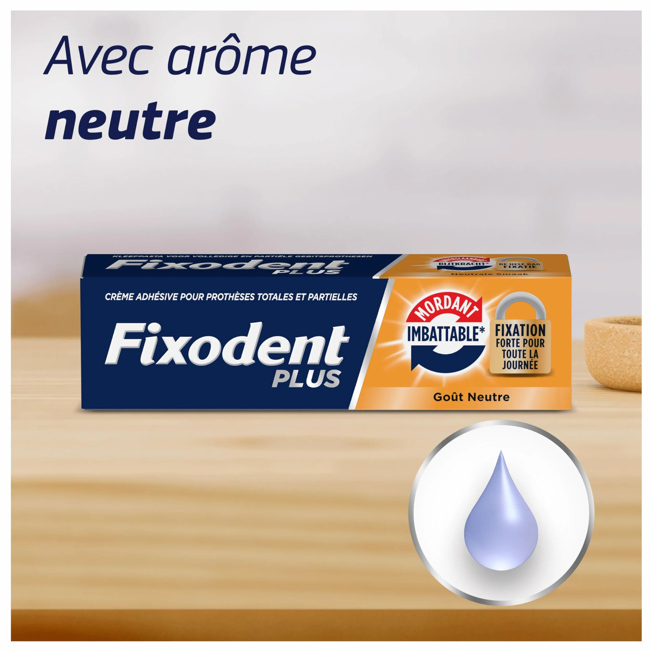 Fixodent Crème Adhésive Plus Mordant Imbattable pour Prothèses Totales et Partielles, Goût Neutre, 57ml