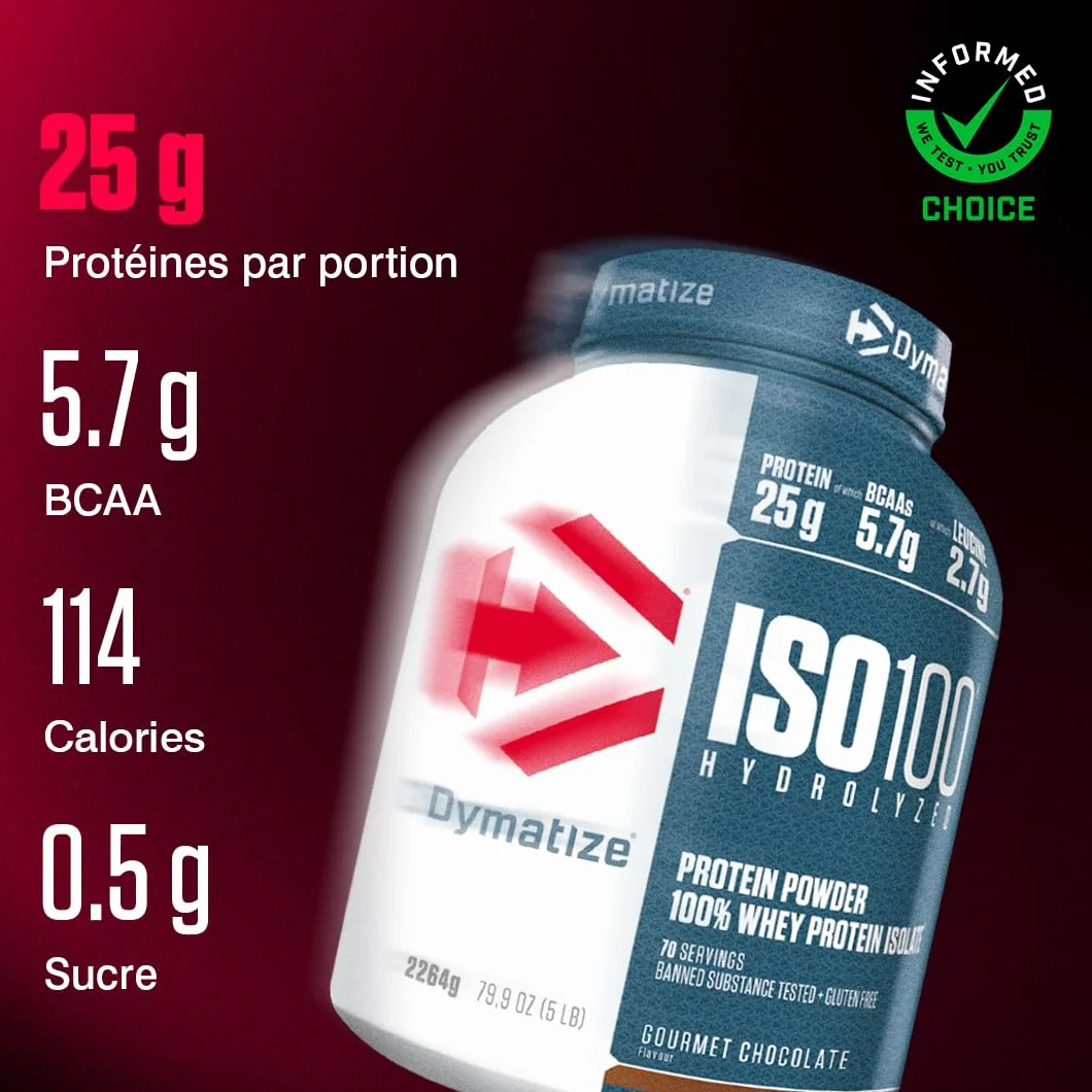Dymatize ISO 100 Hydrolyzed Gourmet Chocolate 2264g Hydrolysat de Protéines de Whey Poudre d'Isolat