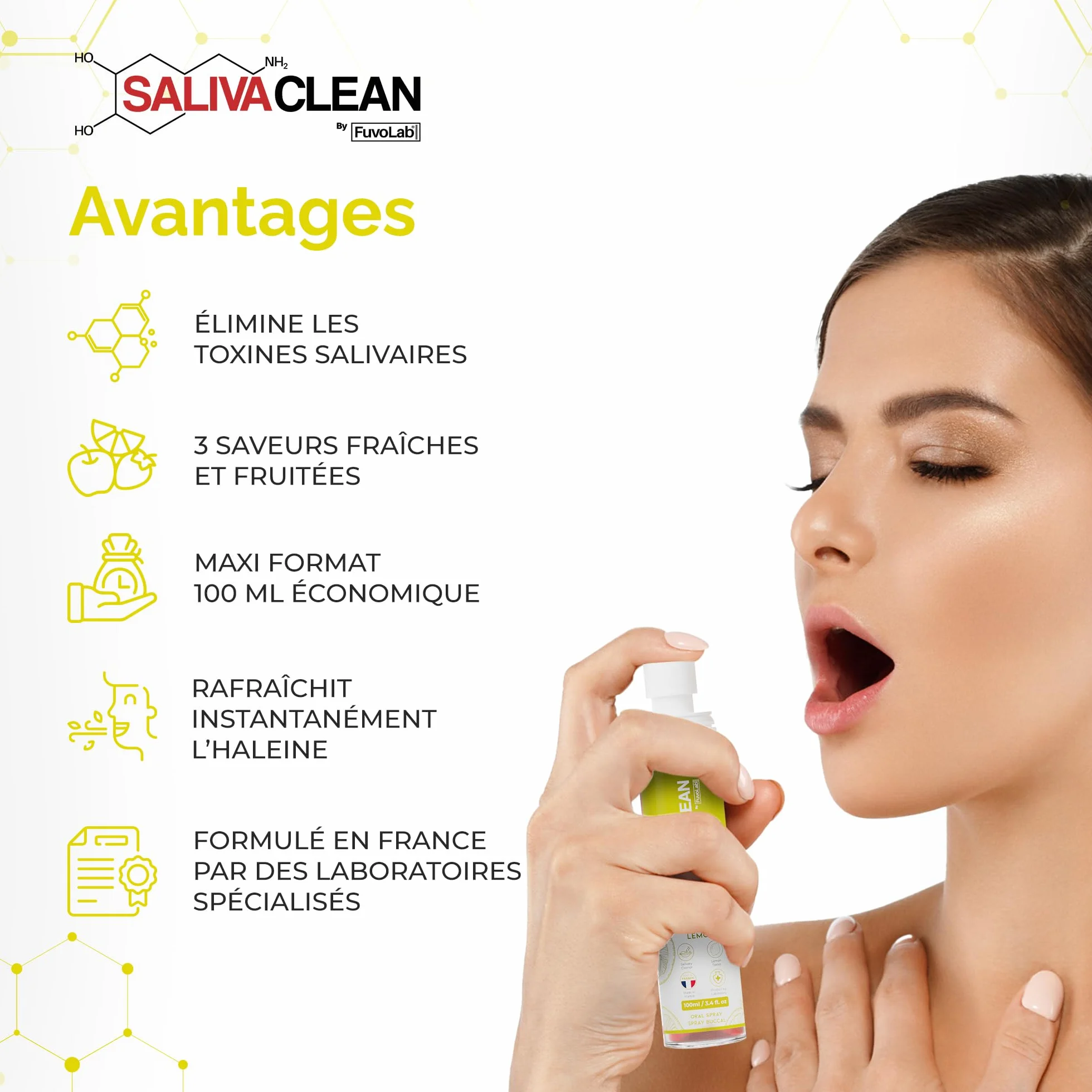 SalivaClean Anti-THC Spray Buccal 100ml Citron | Détox Salivaire Instantané | Nettoyant Salive