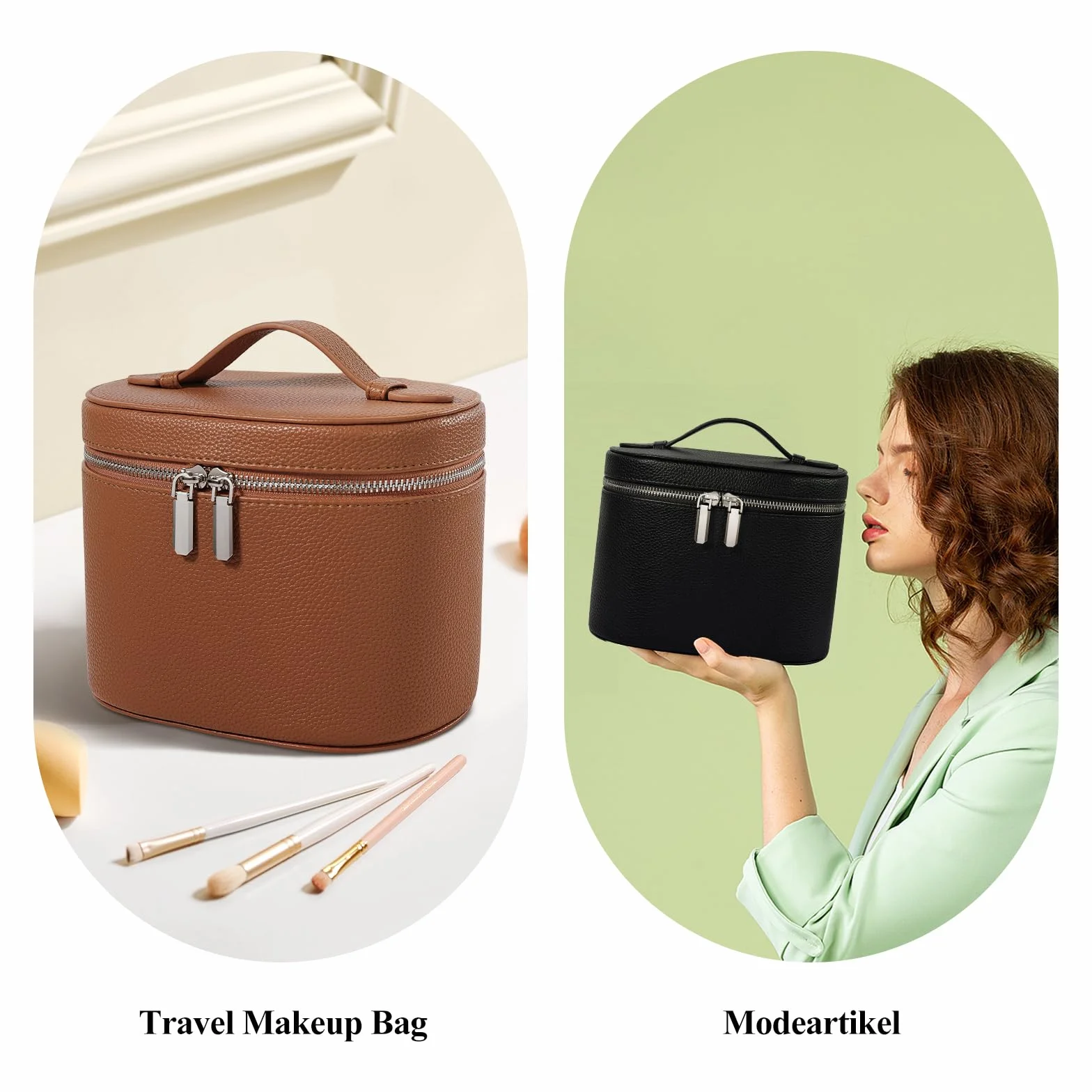 Trousse de Maquillage Femmes Sac Cuir Voyage Rigide avec Compartiments Poignée