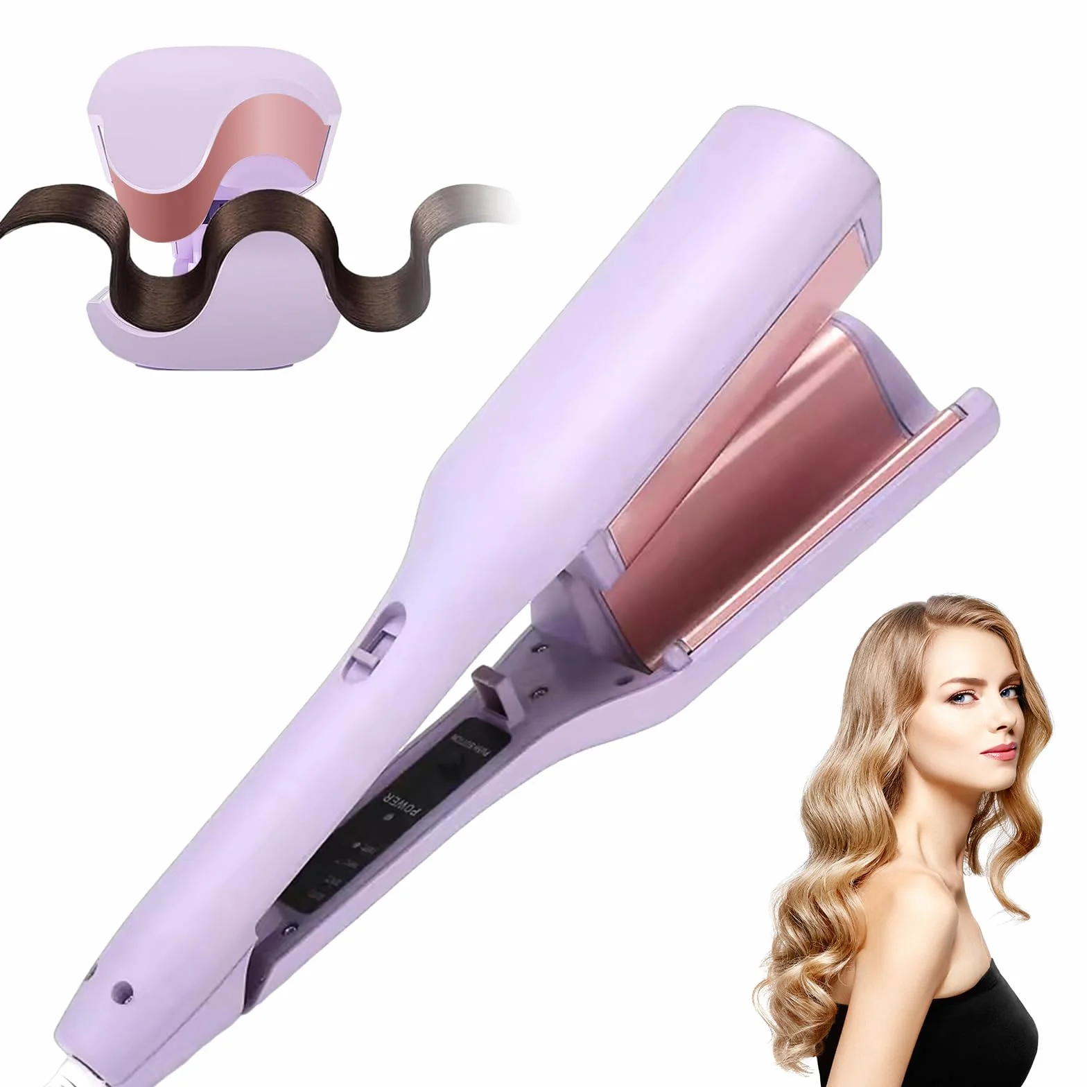 Fer à Boucler, 2 Têtes Barils wavy Fers à Friser Onduler, 32mm Fer à Onduler Céramique, Professionnel Friser Wavy Barils en Température Réglable 160-220° C Bigoudi Styling Outils Cheveux (Violet)