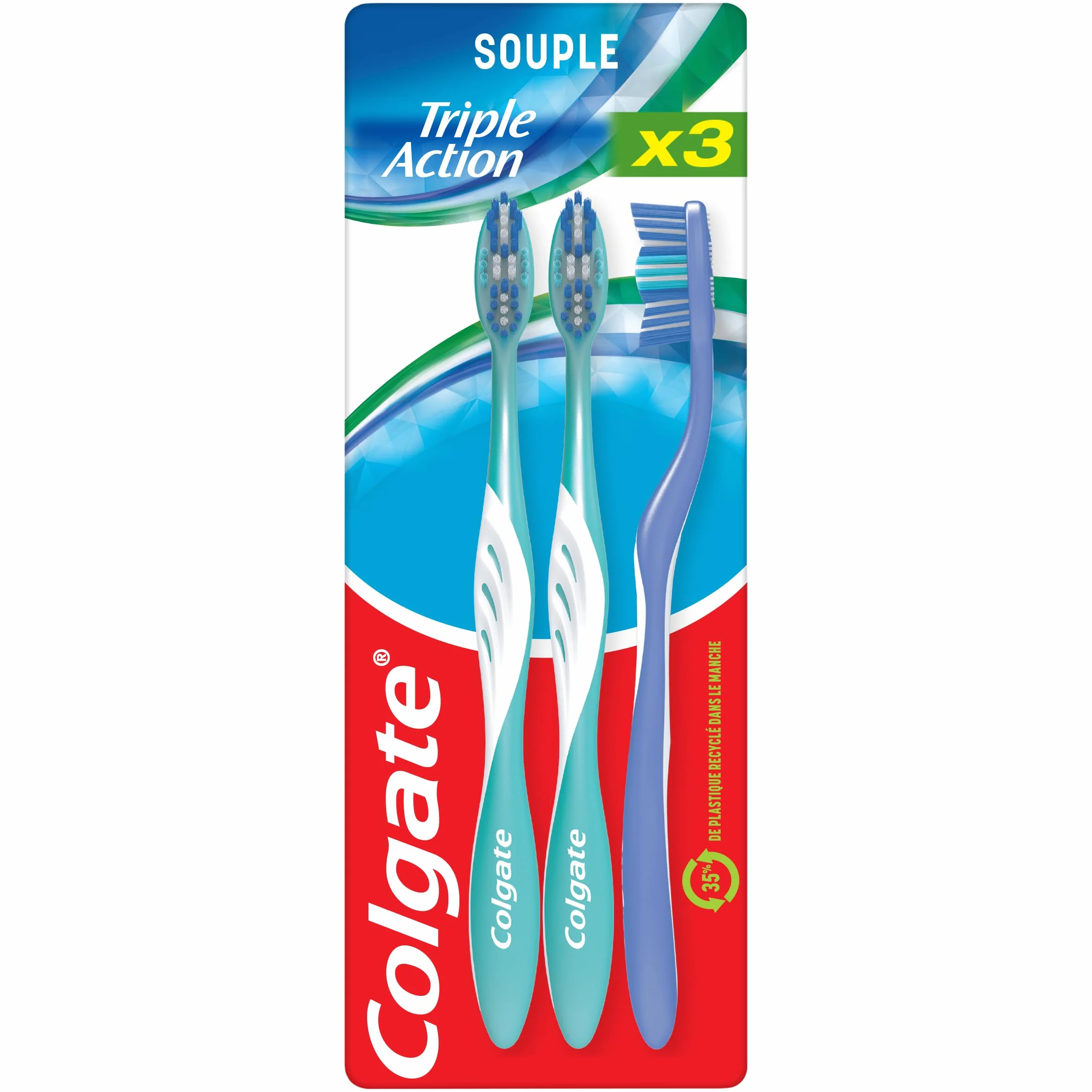 COLGATE Brosse à dents Triple Action Souple Lot de 3