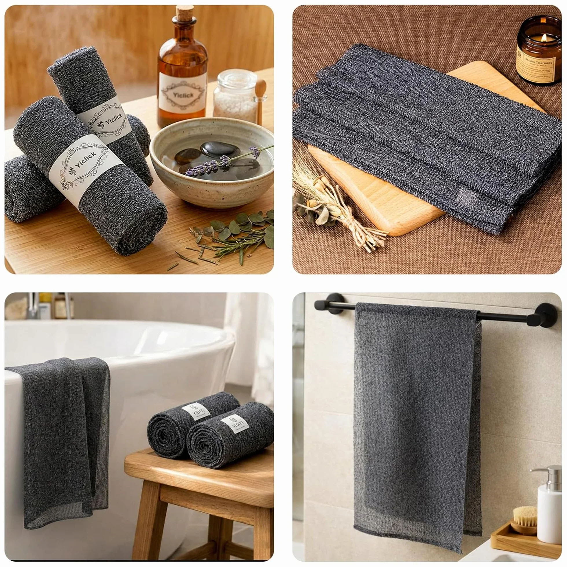 Yiclick Lot de 3 débarbouillettes exfoliantes japonaises coréennes pour le dos douche bain corps éponge africaine luffa