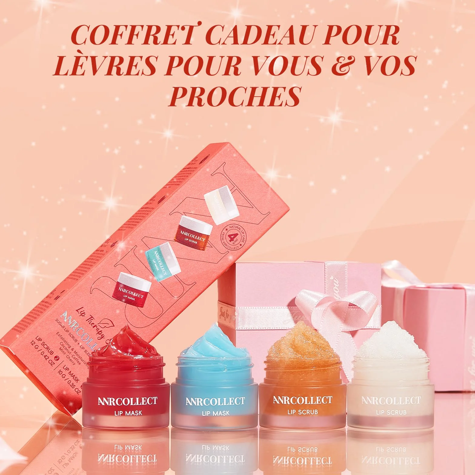 ANRCOLLECT Lot de 4 gommages et masques pour lèvres, hydratation intense lèvres sèches gercées