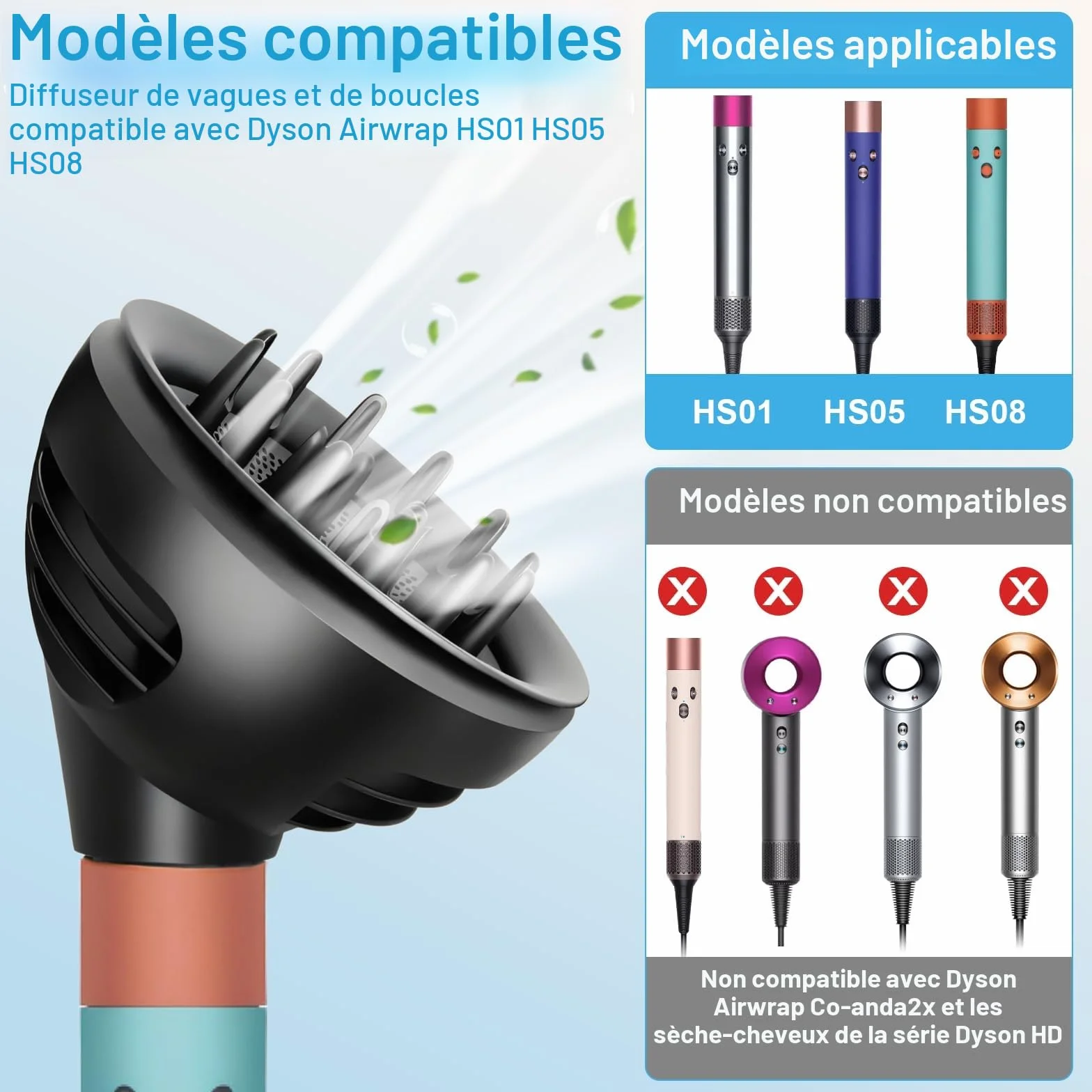 Diffuseur Wave+Curl pour Dyson Airwrap HS01 HS05 HS08 Accessoire, embout pour dyson airwrap, conversion pour Dyson Airwrap Styler en sèche-cheveux