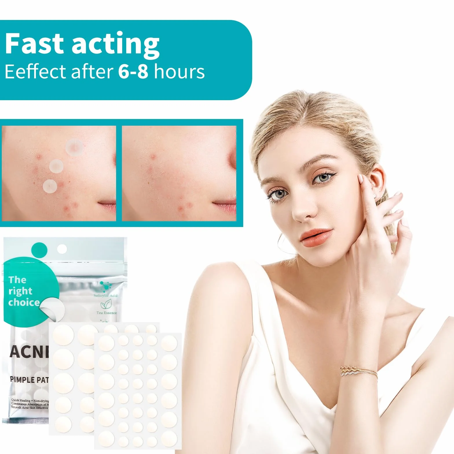 Pimple Patches 528 pièces, Hydrocolloïde Acné Patch, Invisible, 4 tailles (8/10/13/15 mm)