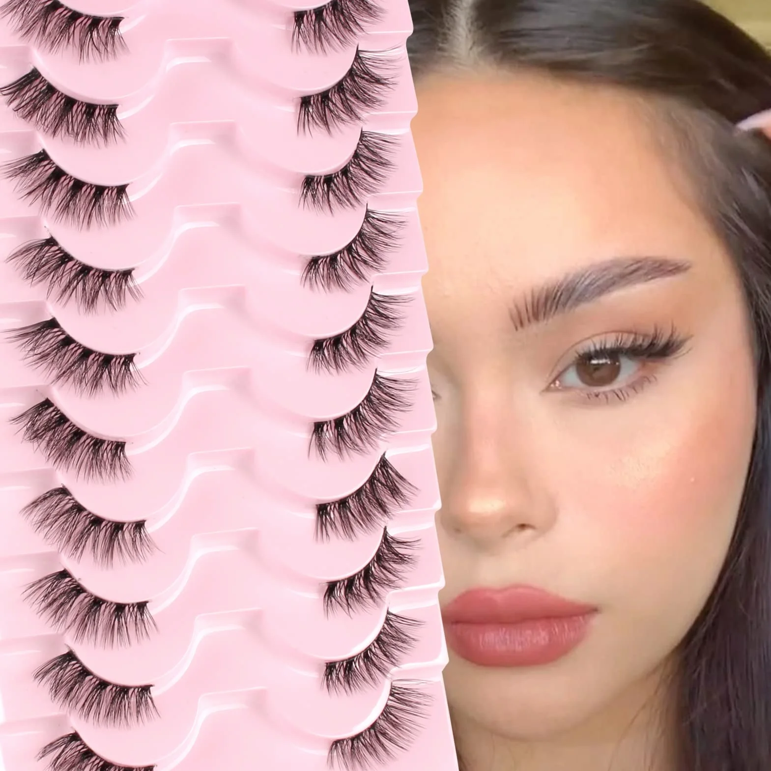 Demi Faux Cils Bande Transparente 3D Naturel 10 Paires Cat Eye Half Lashes Coin Cils Oeil de Chat