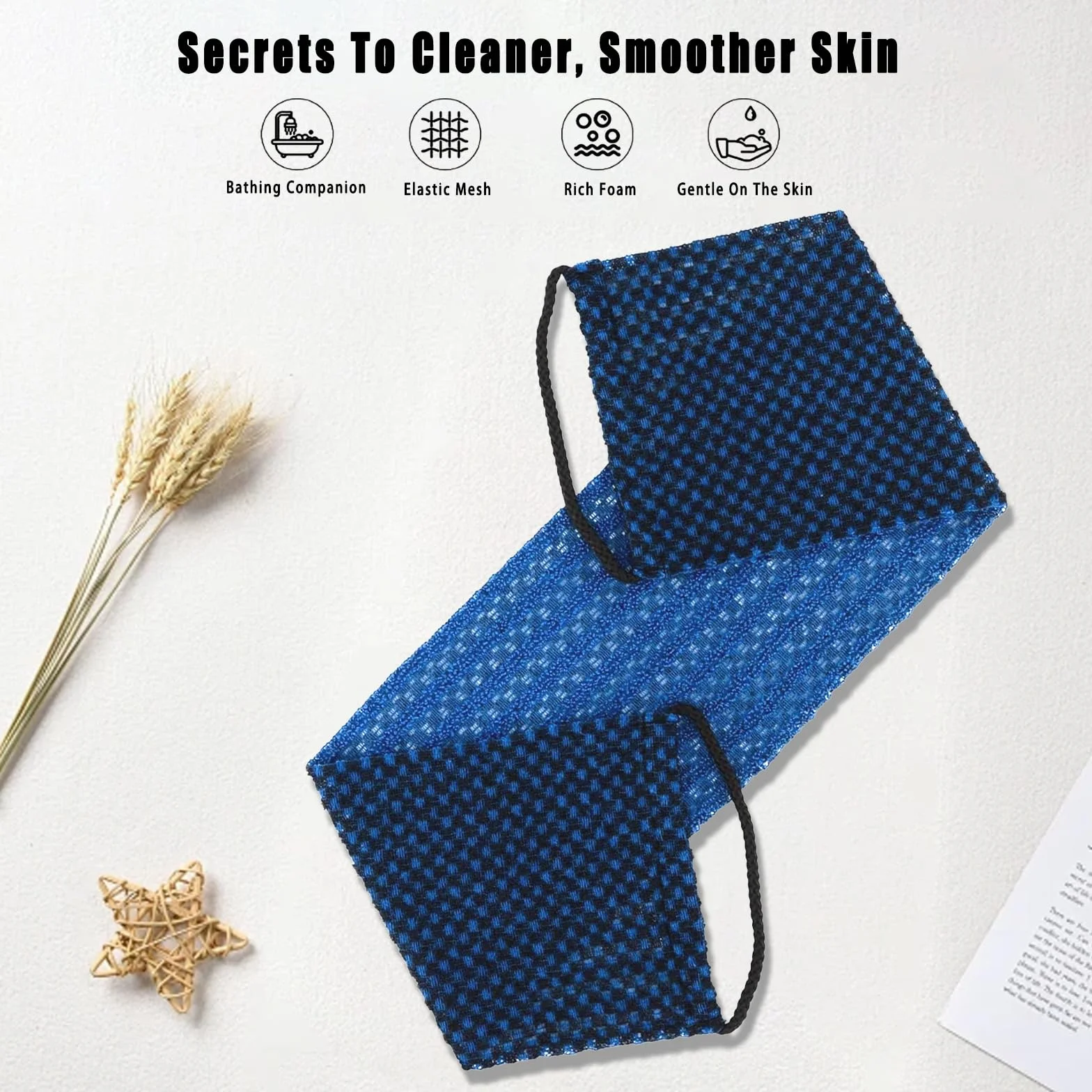 Serviette exfoliante double face réutilisable avec cordon de serrage