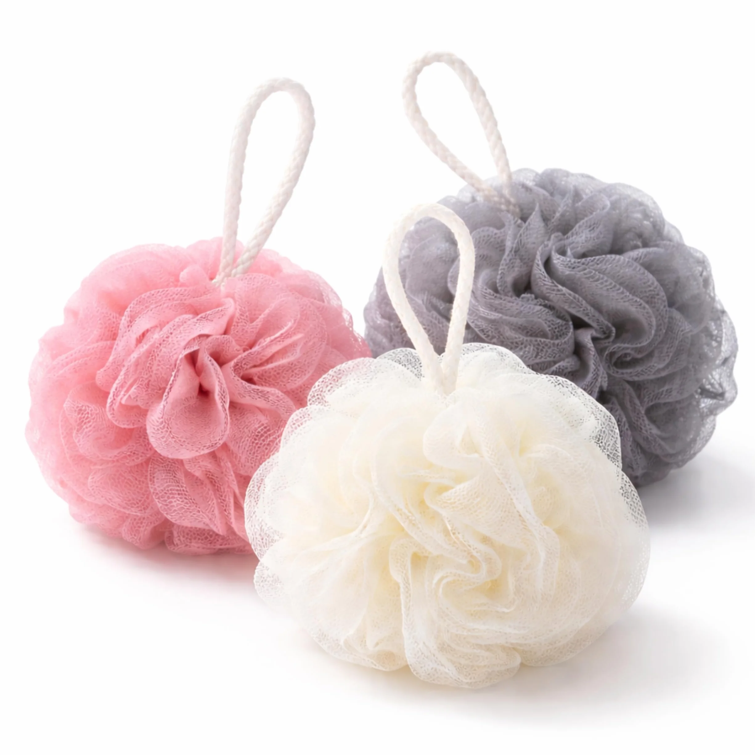 PARENCE Lot de 3 Fleurs de Douche Éponge de Bain Filet Exfoliant Ø 10 cm