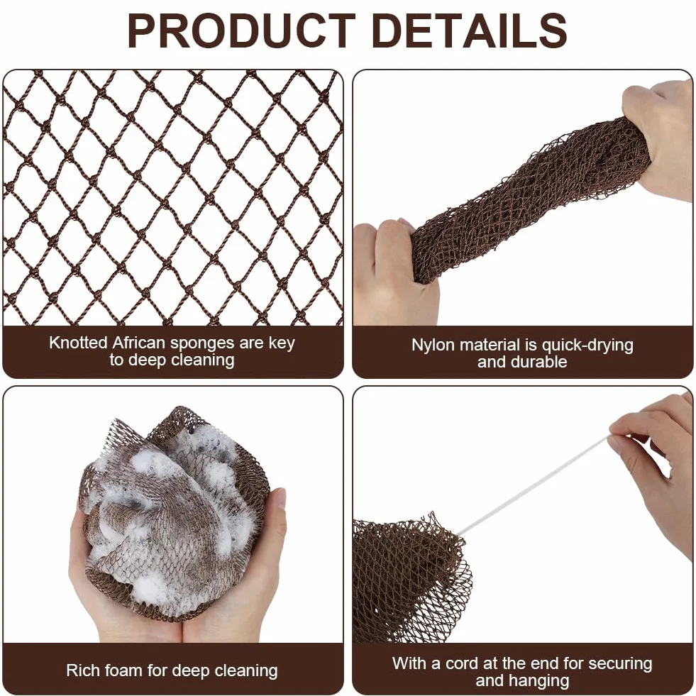 HOTUT 3 Pièces Filet à Bain Africain Exfoliant, Serviette Dos, Éponge Gommage Corporelle, Dead Skin Remover