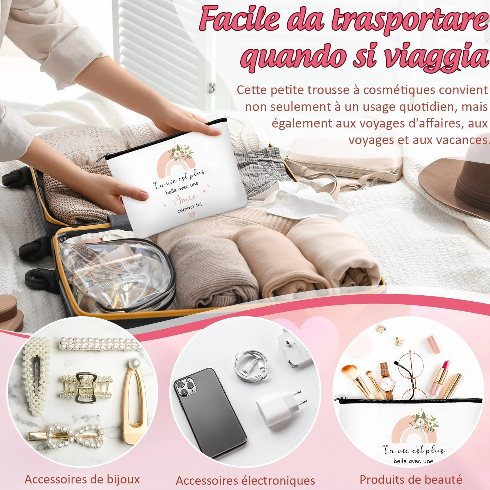 Jadive Porte-Clés Amie Trousse de Maquillage Sac à Cosmétiques avec Fermeture Éclair