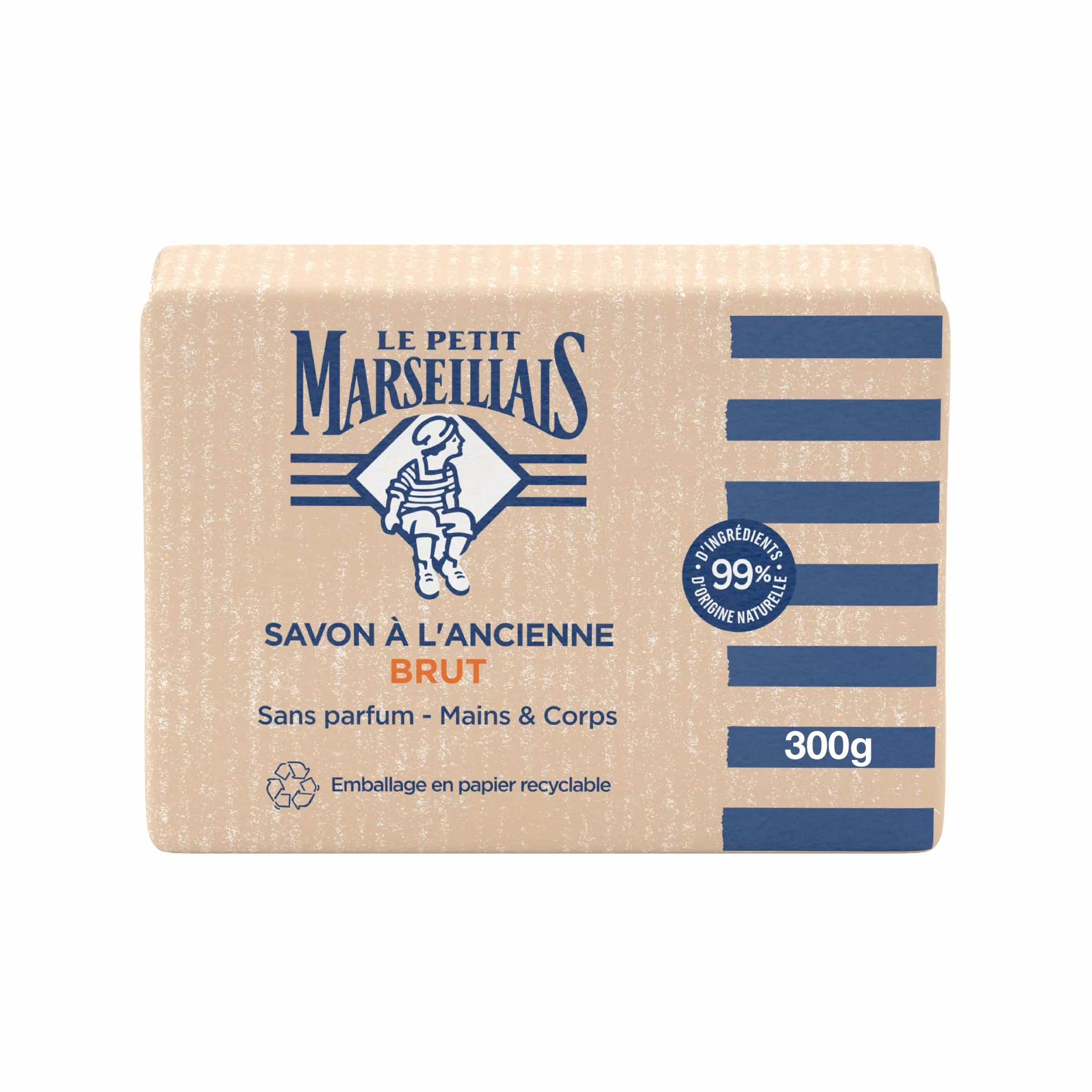 Le Petit Marseillais Savon à l'Ancienne Brut Sans Parfum 300 g – Savon solide mains & corps 99 % ingrédients naturels