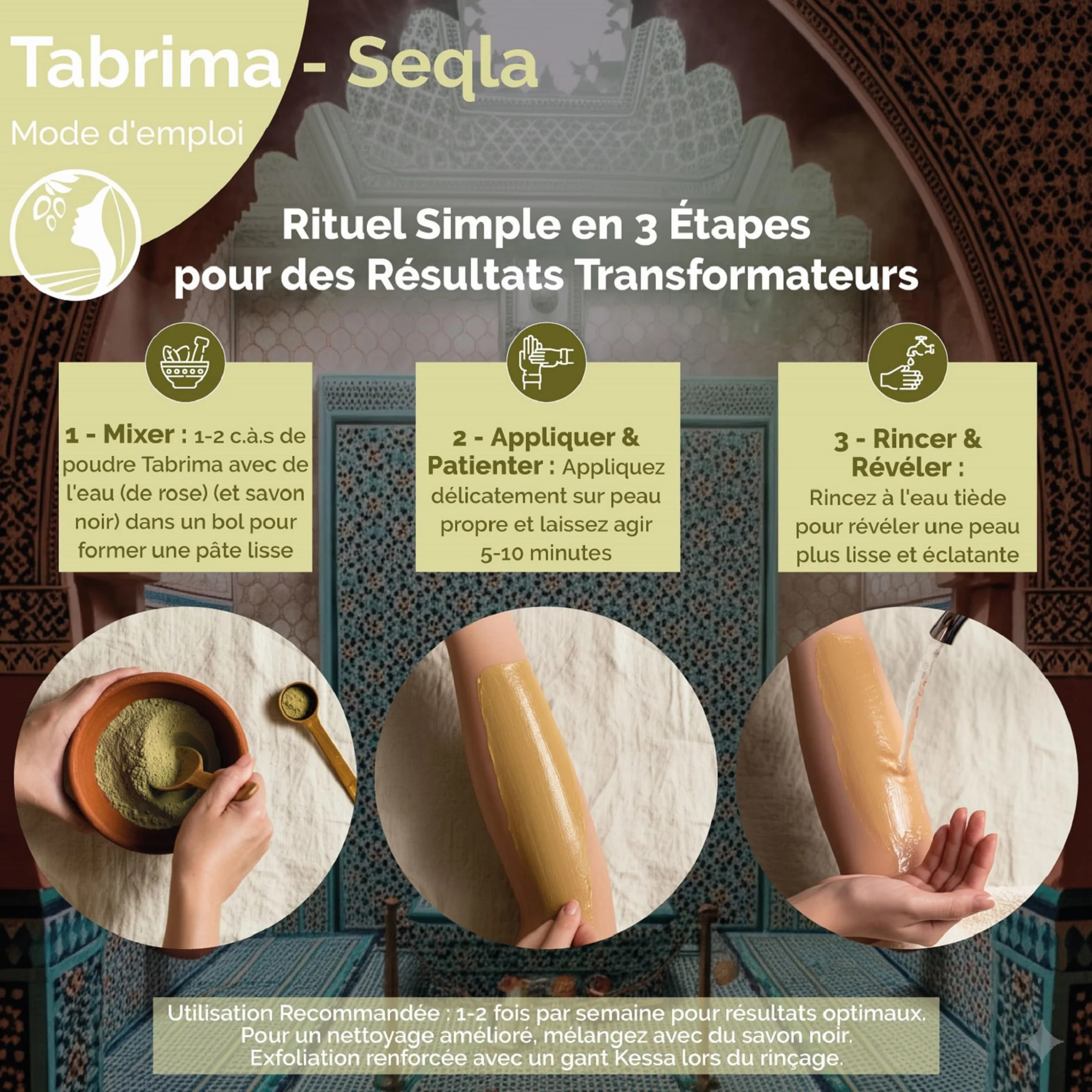 Fatima's Garden Exfoliant Hammam Marocain - Poudre Tabrima/Seqla Authentique pour Peau Douce et Éclatante - 150g