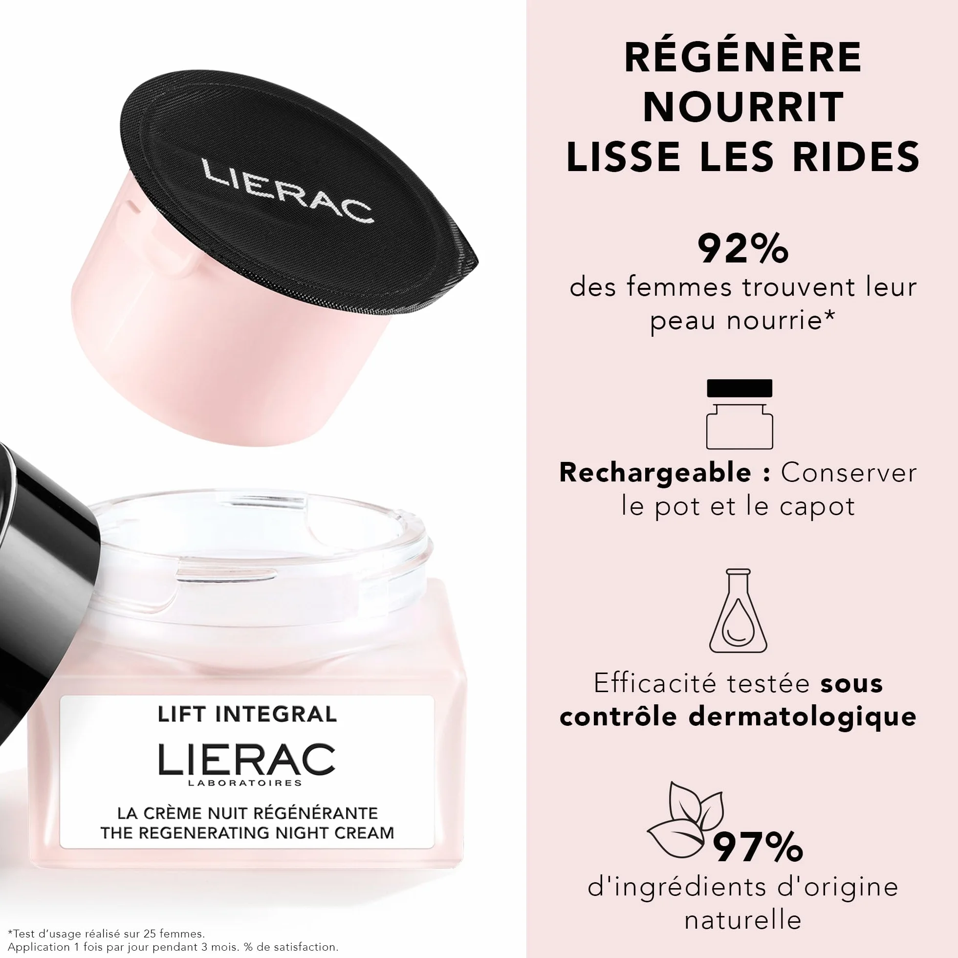 Lierac - Lift Integral - Recharge de la Crème Nuit Régénérante 50ml - Soin Visage - Régénère - Nourrit - Lisse les rides - 97% d’ingrédients d’origine naturelle - Tous types de peaux même sensibles