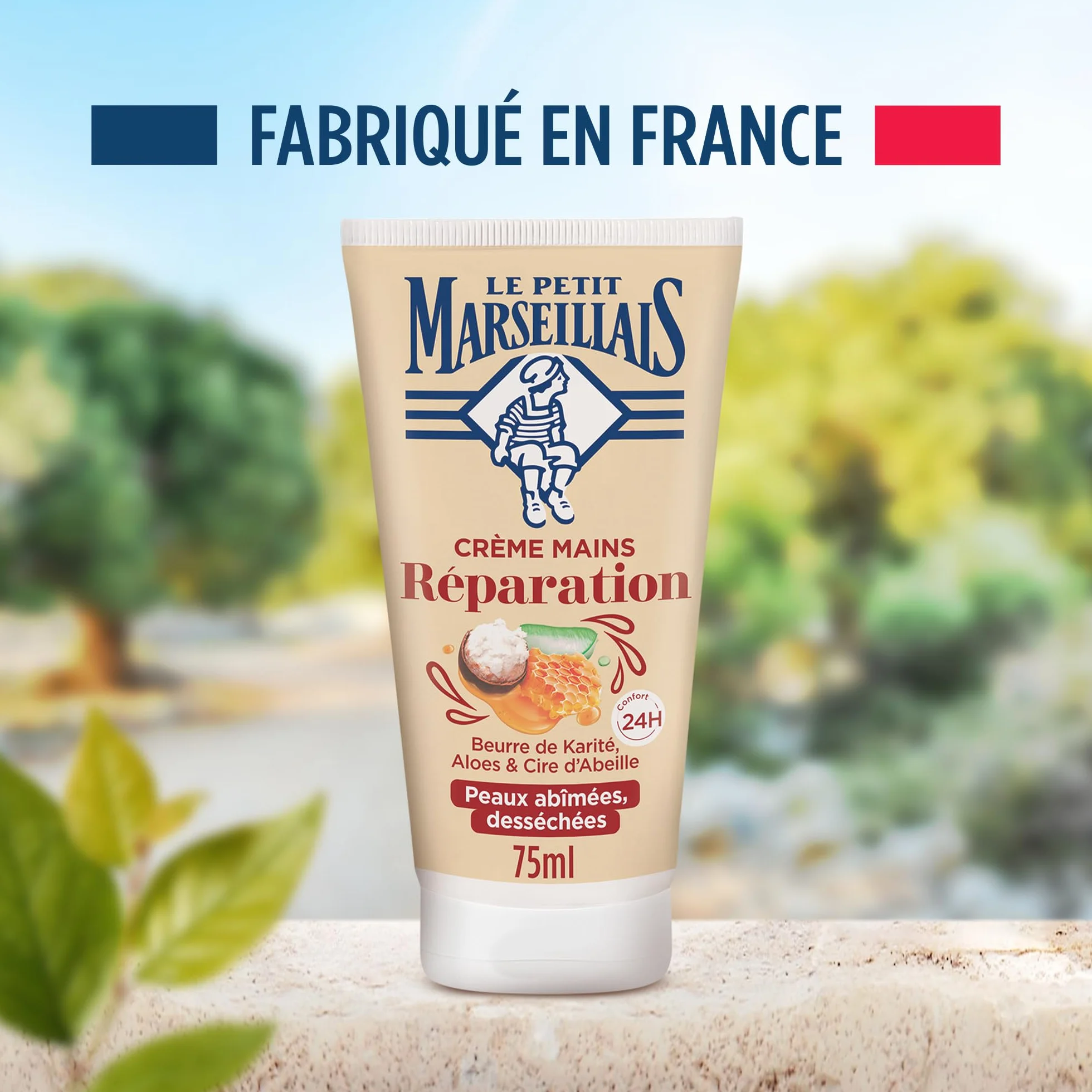 Le Petit Marseillais Crème Mains Réparation Peaux Abîmées et Desséchées 75 ml – Crème réparatrice au beurre de karité, aloès et cire d'abeille