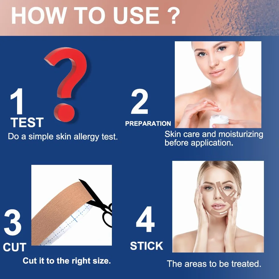 Akissos Face Tape Bande de Kinesiologie Visage Lift Anti Wrinkle Patches Neck Tape 2.5cm*5m