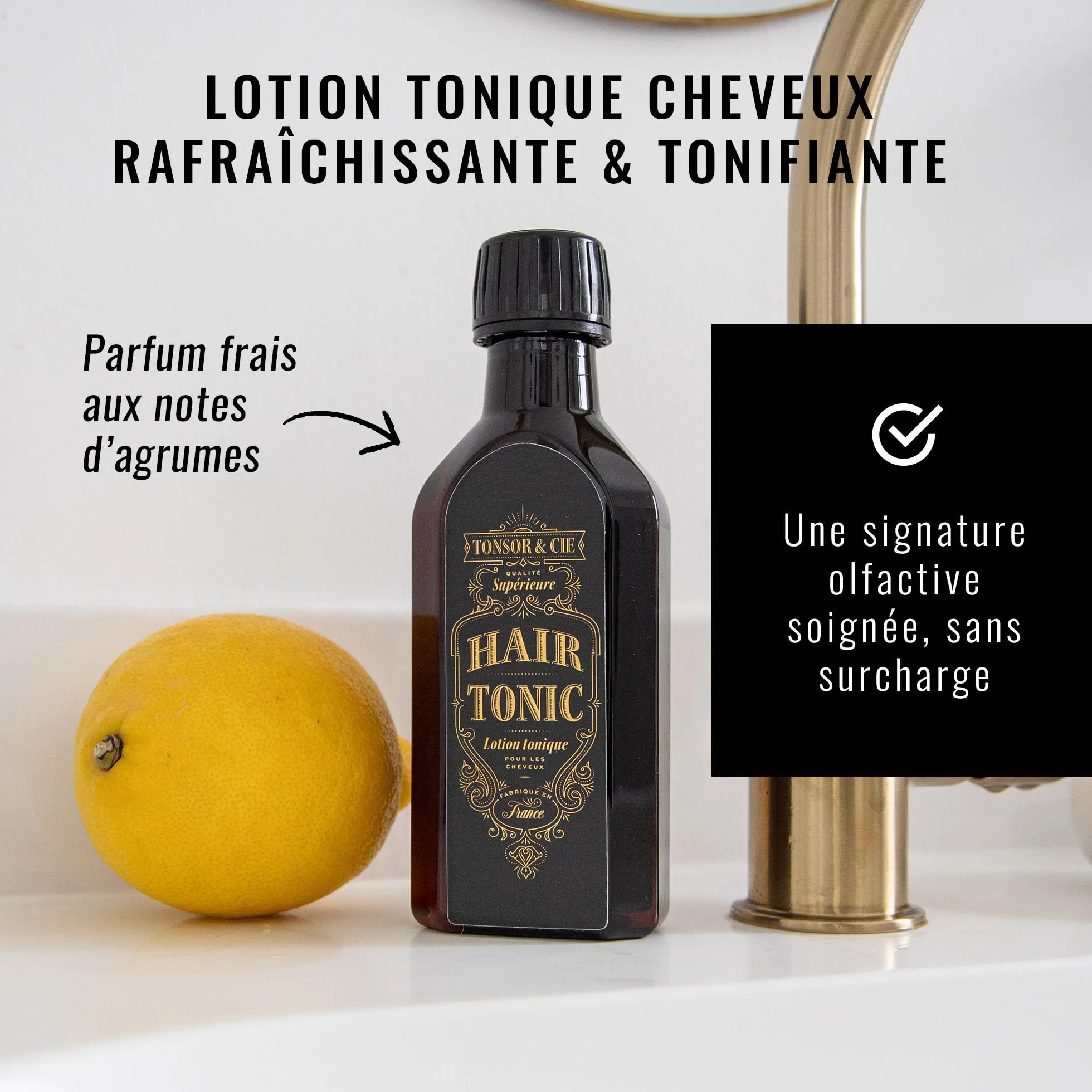 Tonsor & Cie - Hair Tonic Citrus 200 ml - Lotion Tonique Cheveux Rafraîchissante & Tonifiante - Parfume le Cuir Chevelu Sans Effet Gras - Soin Quotidien Naturel - Formulée et Fabriquée en France