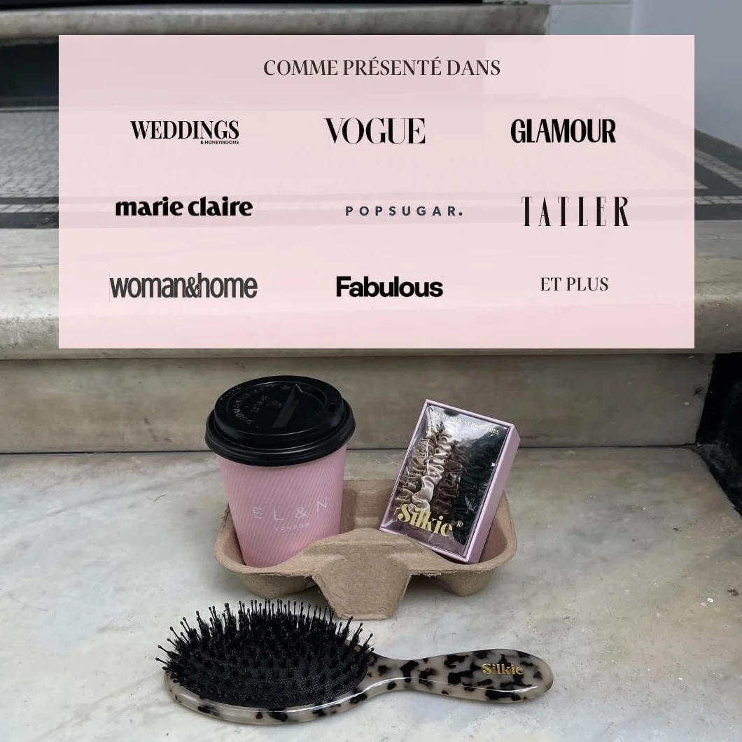 SILKIE Skinny Scrunchies Lot de 4 chouchous élastiques doux pour cheveux anti-casse en 100% pure soie de murier idéal pour tous cheveux bouclés raides épais fin avec pochette de voyage (Truffle)