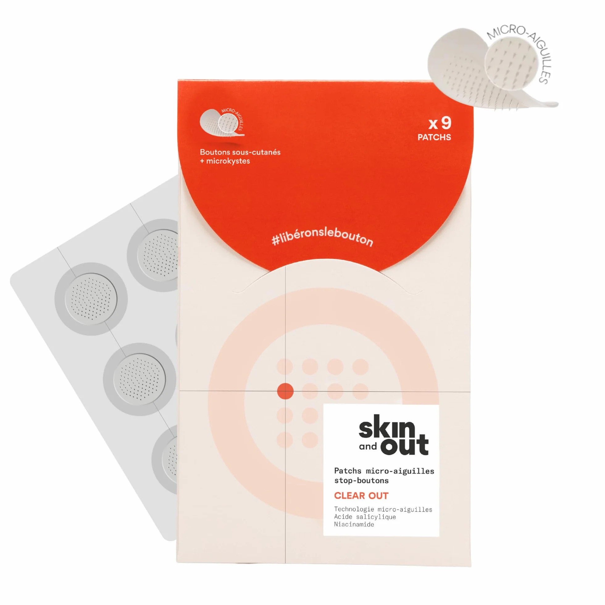 Skin & Out Patchs Micro-aiguilles x9 Stop boutons Traitement anti-inflammatoire Yuka 93/100 Vegan