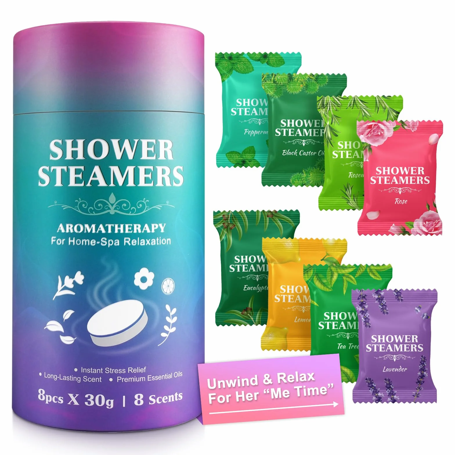 Lot de 8 bombes de douche relaxantes - Cadeau Saint-Valentin pour elle