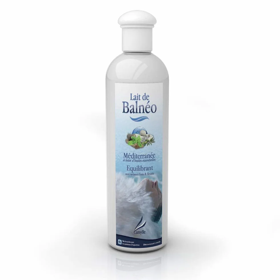 Camylle - Lait de Balnéo Méditerranée - Emulsion d'Huiles Essentielles pour Baignoire Balnéo, Bain à Bulles, Bain de pieds Thalasso - Equilibrant aux arômes frais et fleuris - 500ml