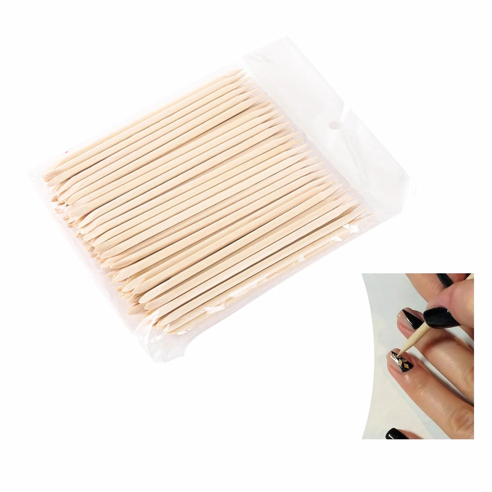 Lot de 100 bâtonnets en bois de rose - Outils de manucure professionnels - Bâtonnets à cuticules en bois d'oranger - Pour outil professionnel - Avec taille-crayon et côté plat