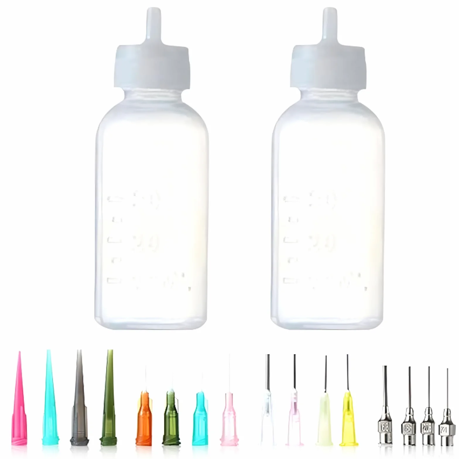 CAILI Bouteille en plastique de tatouage,Tip Precision Applicateur Set bouteilles Contient 2 bouteilles applicateurs vides avec 16 aiguilles Conseils