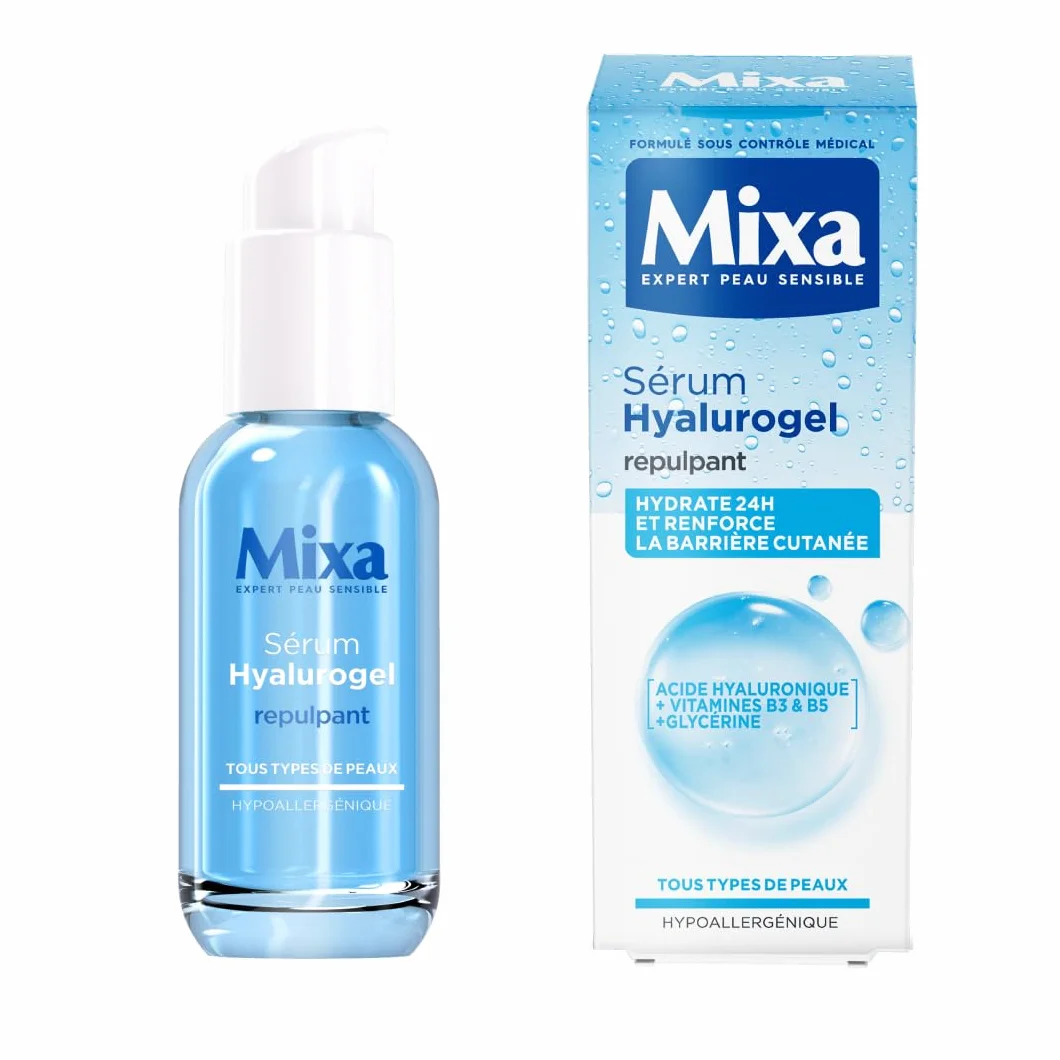 MIXA Sérum Booster d'Hydratation Intense 24H Acide Hyaluronique Pur Vitamines B3 B5 Peaux Déshydratées Sensibles 30ml