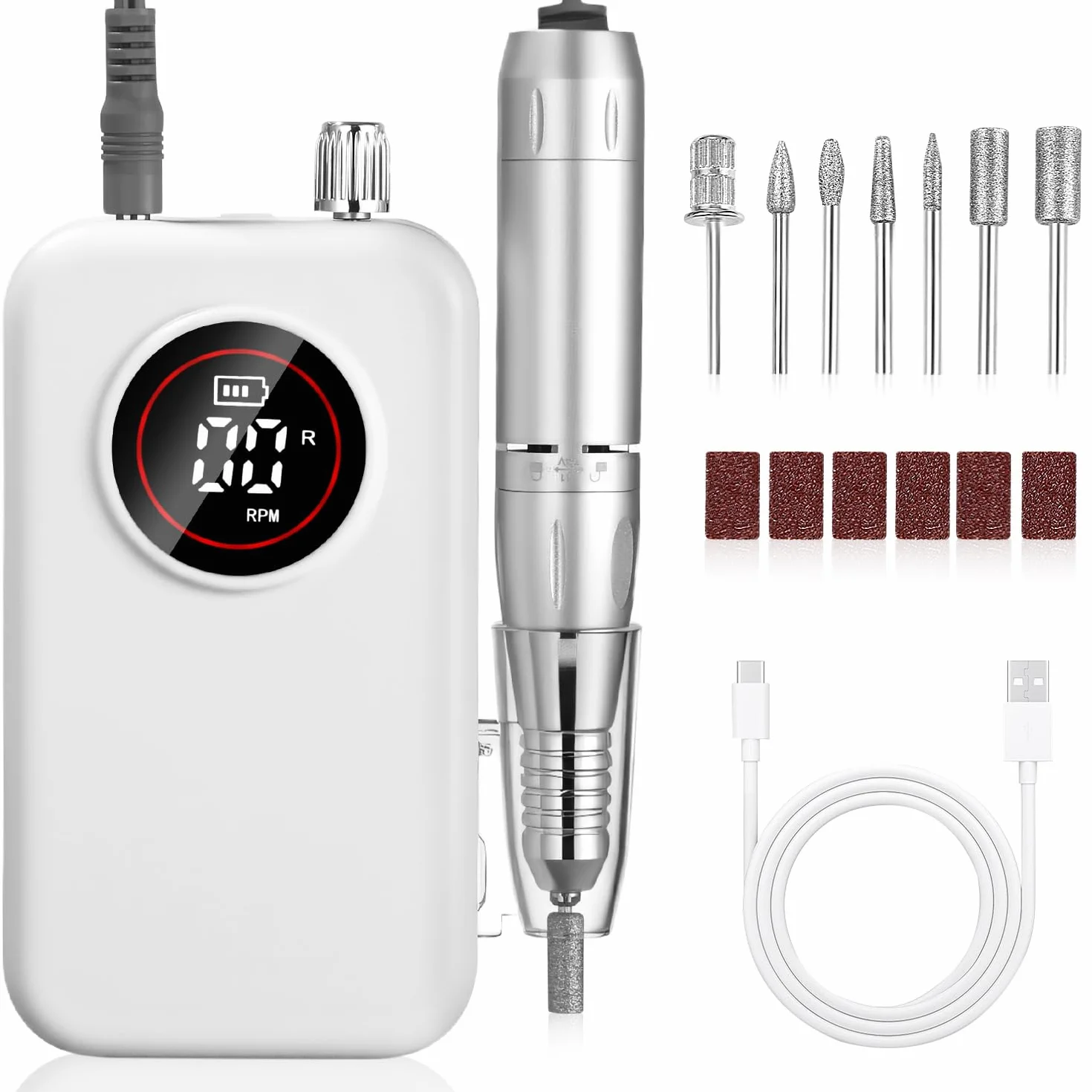 Ponceuse pour Ongles Professionnelle, 45000RPM Lime A Ongle Electrique, Ponceuse Ongles Set avec Écran LCD, Ensemble d’accessoires Kit avec Manucure Pédicure, pour Salon, Usage Maison