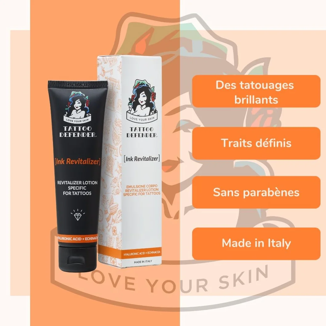 Tattoo Defender - Revitalisant D'Encre 100 ml - Crème Spécifique Pour L'Entretien Des Tatouages ​​- Ravive Les Couleurs Et Le Noir - Rend le Tatouage Brillant Et Bien Défini - Fabriqué En Italie