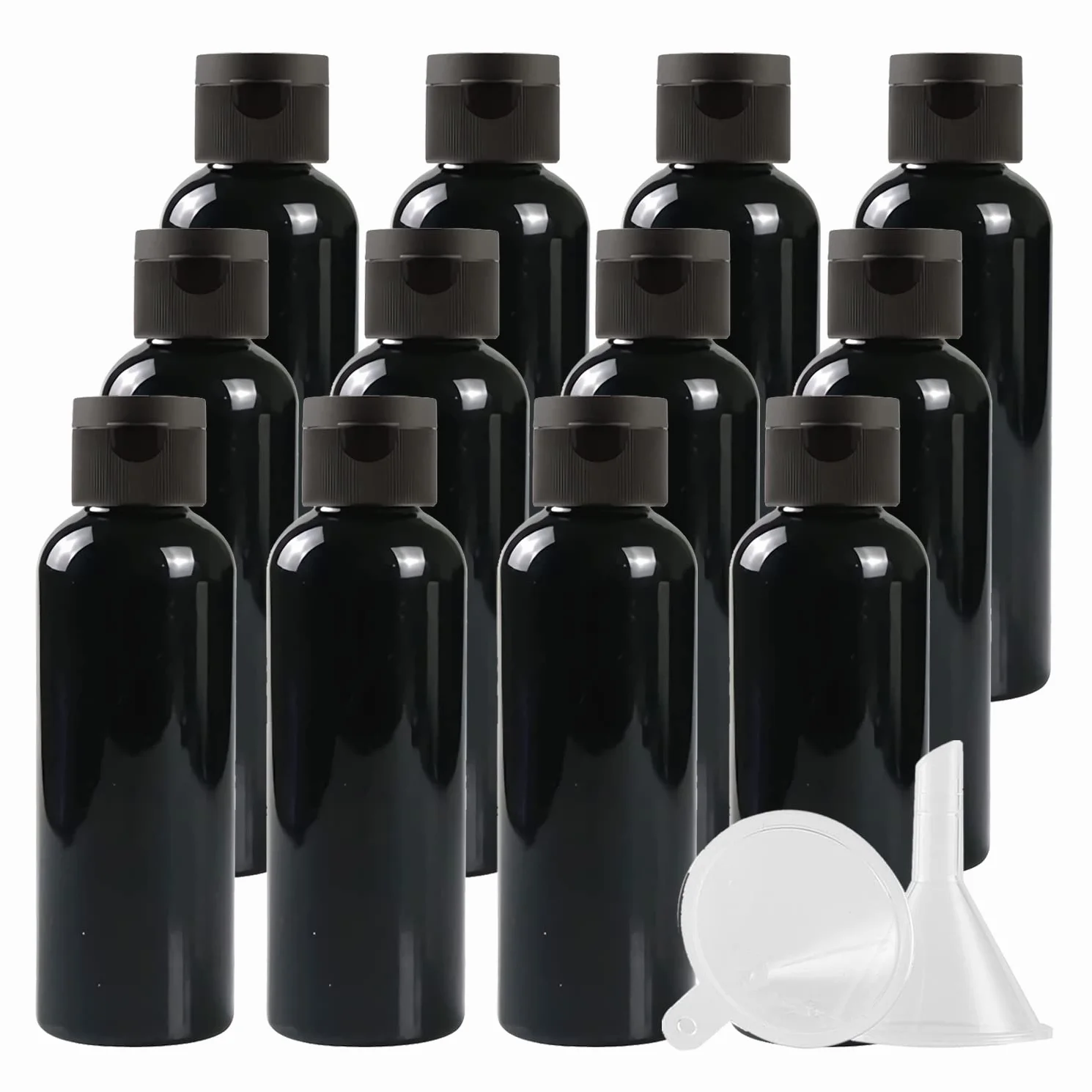 12 Pièces 100 ML Noir Bouteille en Plastique avec Bouchon à Charnière Noir, DIY Vider Bouteille Ronde en PET de Voyage pour Cosmétiques Liquides