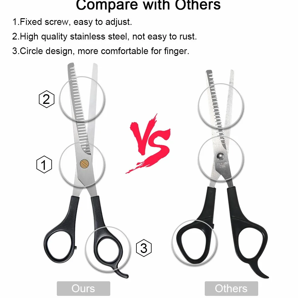 Ciseaux de Coiffure Professionnels en Acier Inoxydable, Ciseaux Amincissants Désépaissir avec Peigne (17.2cm)