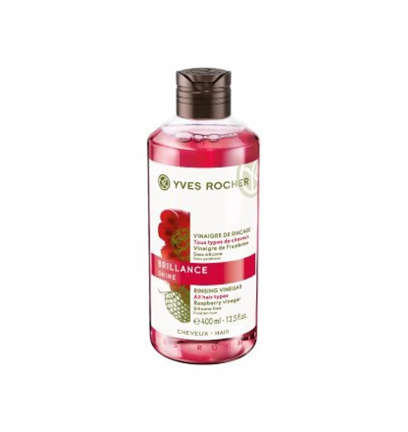 Le vinaigre de rinçage Yves Rocher améliore la brillance naturelle des cheveux. Maxi flacon de 400 ml.