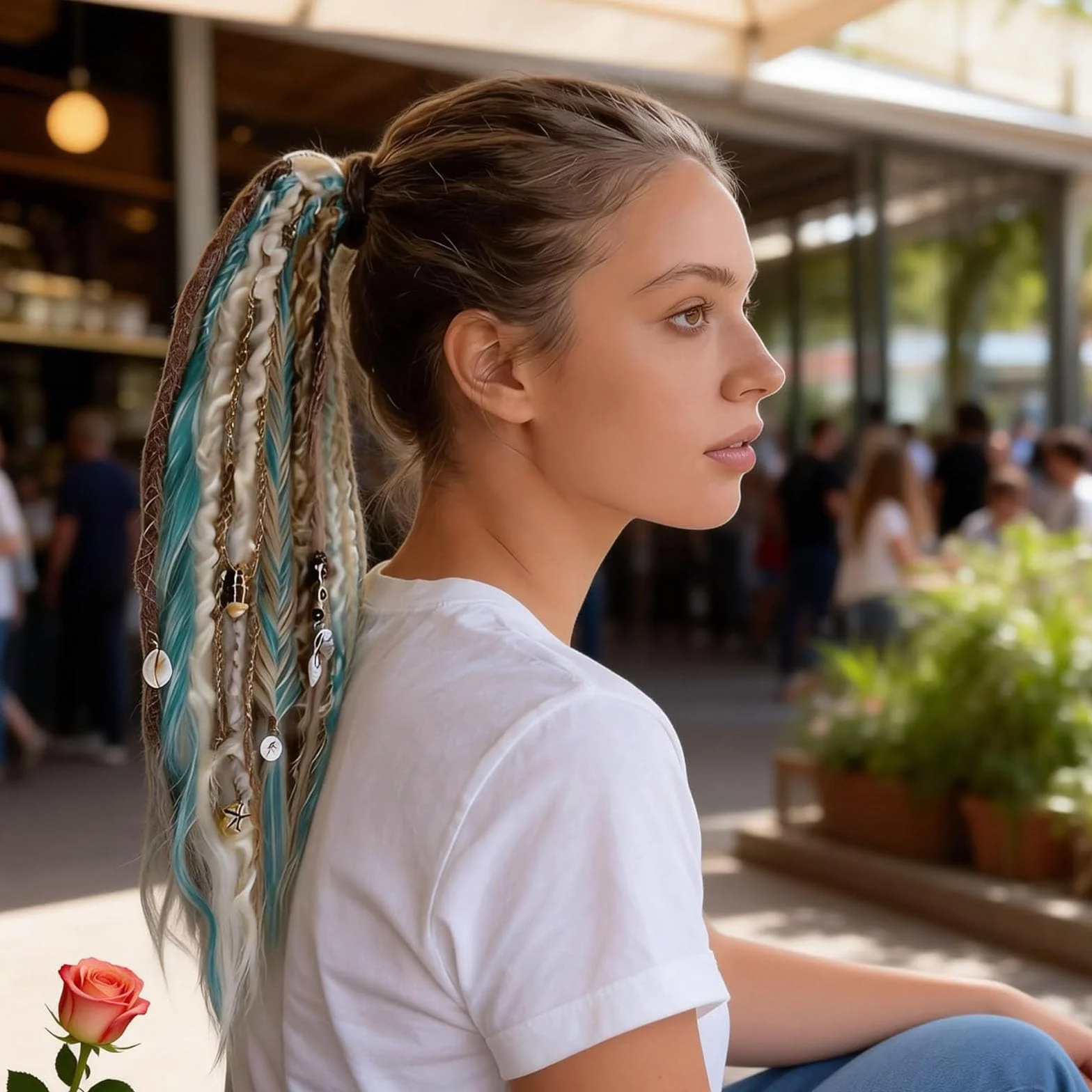 Queue de cheval élastique à dreadlocks, extension de cheveux dreadlocks bohème avec perles, fixation facile en une minute pour festival, légère, plusieurs couleurs, cheveux tressés (#I)