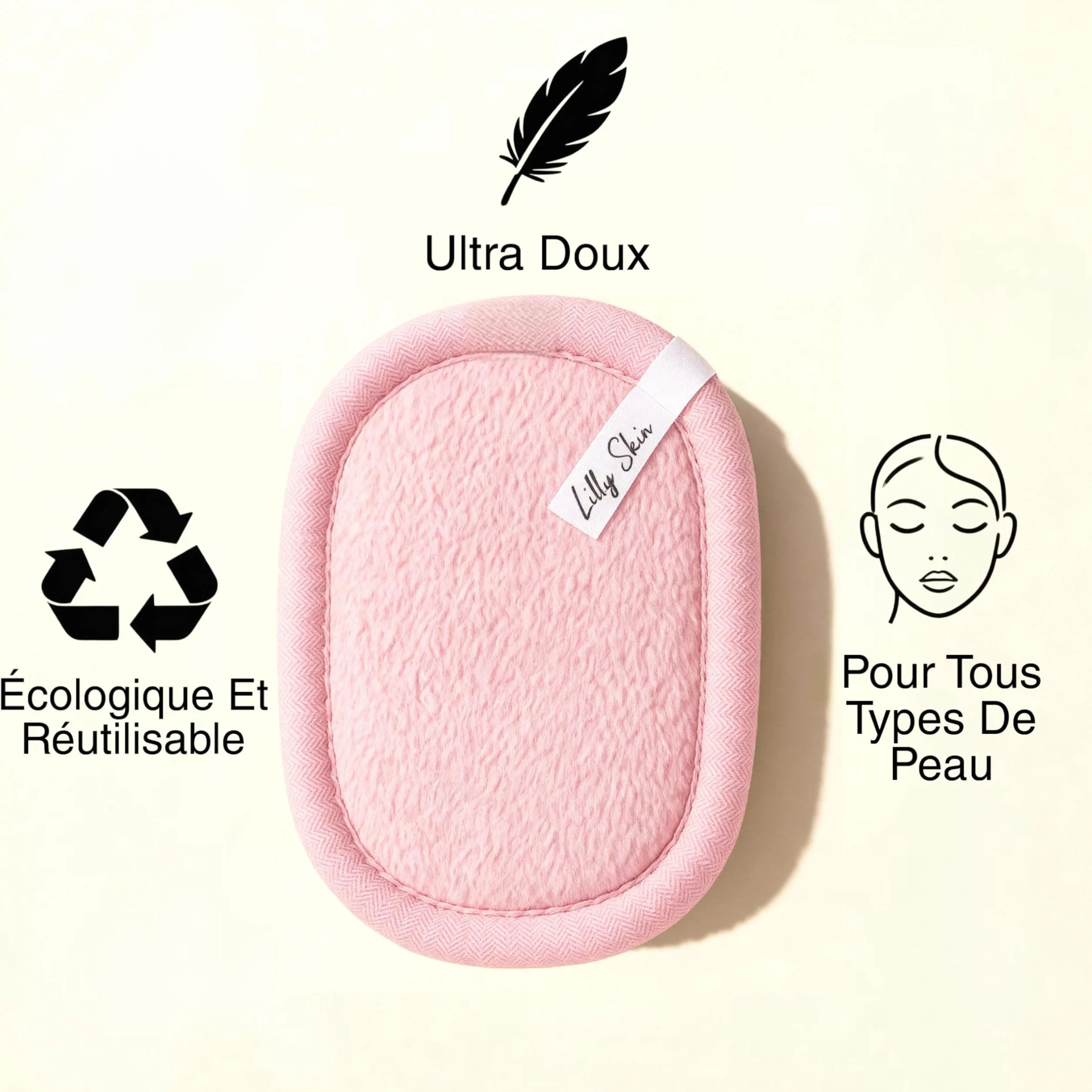Pads Démaquillants Lavables Réutilisables Lilly Skin - Lingettes Carrées Microfibres Nettoyantes Exfoliantes Visage - Boîte 7 Pads Tissu Simili Coton Rose Poudré