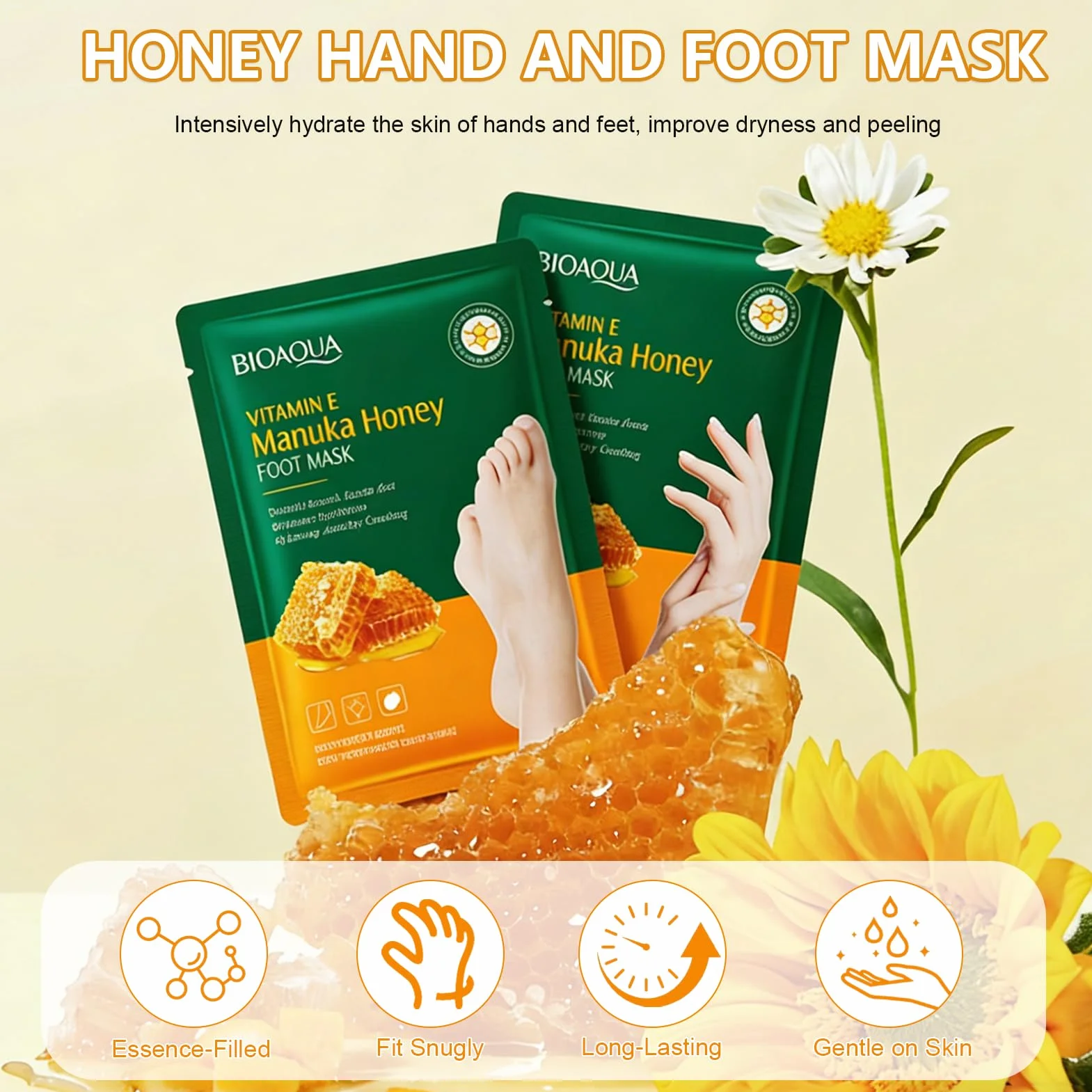 Lot de 6 Masque Main et Masque Pied, Masque Exfoliant Pied, Masque Soin Pied, pour Sèche et Craquelée, Masque Nourrissant