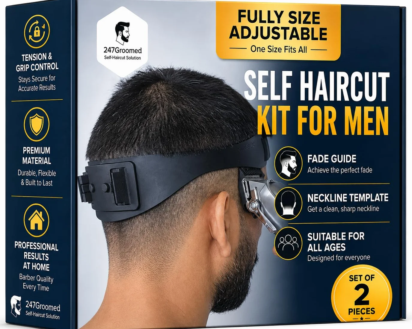 Kit de coupe de cheveux pour homme | Guide de coupe automatique 2 pièces pour homme : modèle de rasage et guide de décoloration | Outil de décoloration des cheveux à taille réglable et modèle de