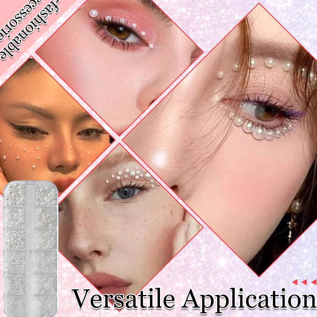 Boîte Blanc Perles Ongles Demi Rond Bijoux Nail Art Perles Couleur Or Argent Mini Nail Caviar Beads Strass Accessoires