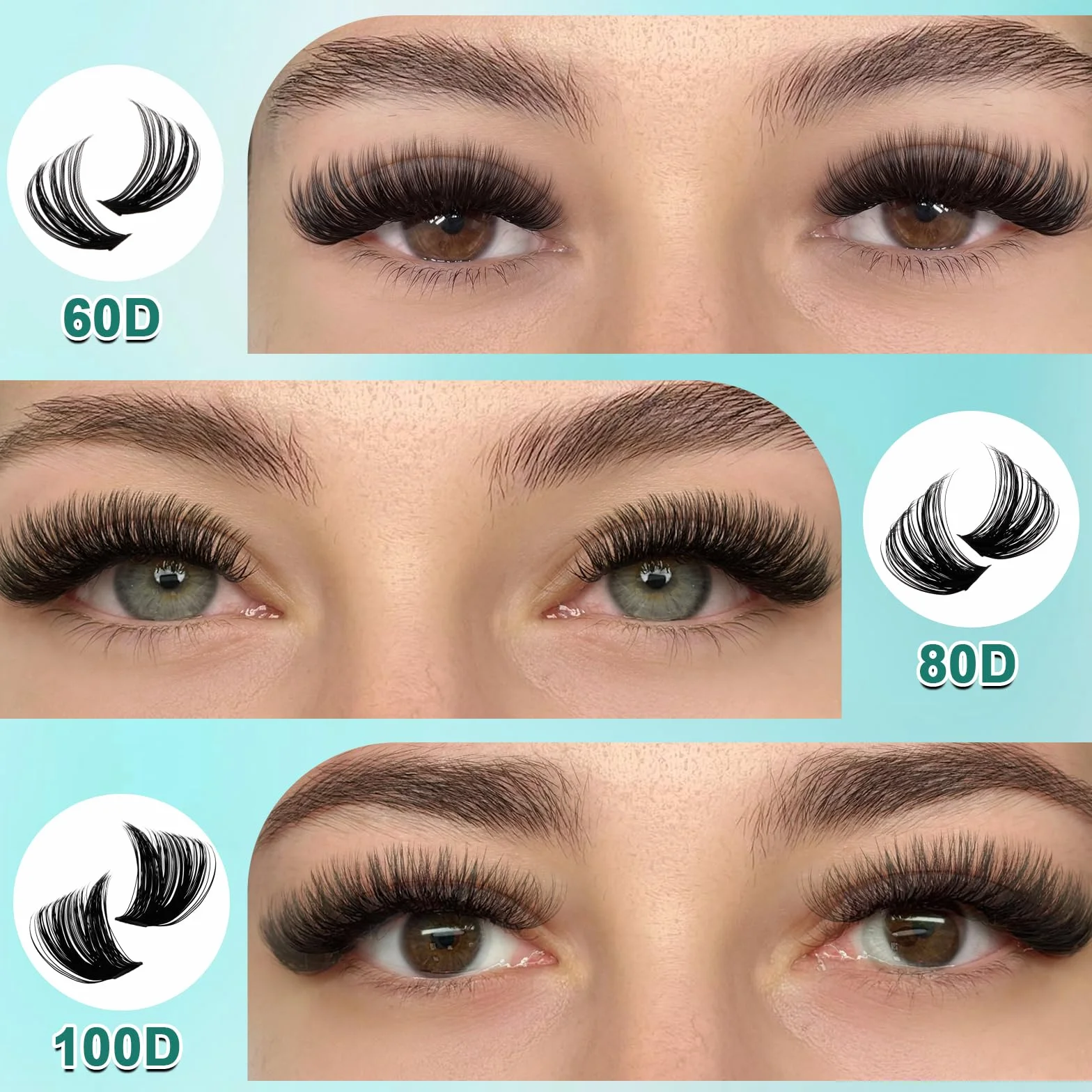 GEMERRY Faux Cils Individuel 60D 80D 100D Extension Cils Bouquet Volume Russian Cluster Lash D Curl 8-16mm