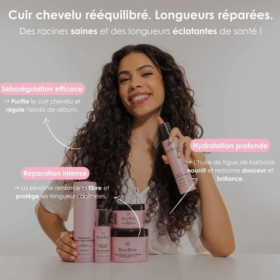 ROSEBAIE | Duo Shampoing Figue de Barbarie et Kératine | Sans Sulfates | Sébo-Régulation et Hydratation | Format économique 500ml x2