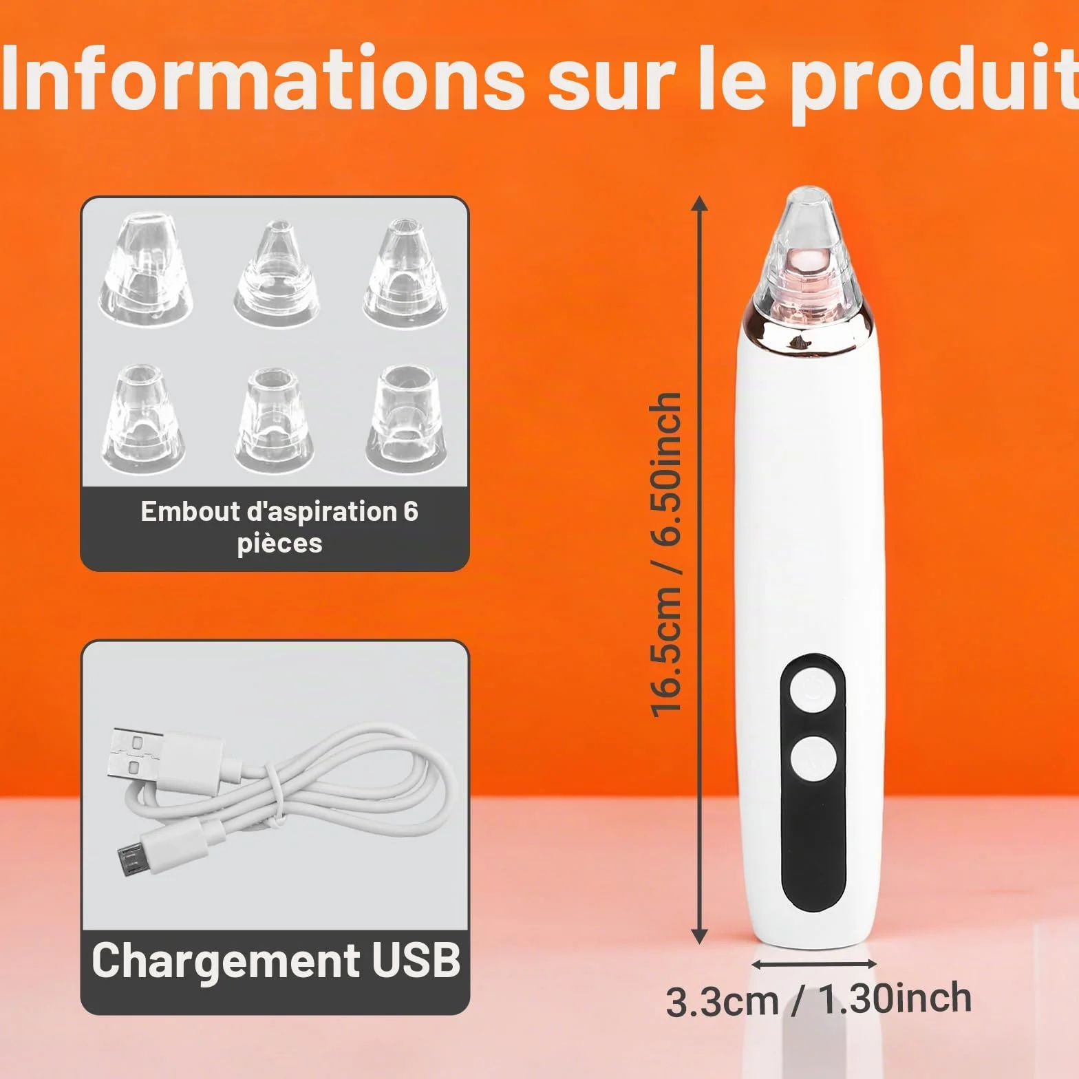Aspirateur Point Noir 6 Sondes et 3 Modes, Extracteur Point Noir pour l'élimination des Blackheads, Boutons, Graisse
